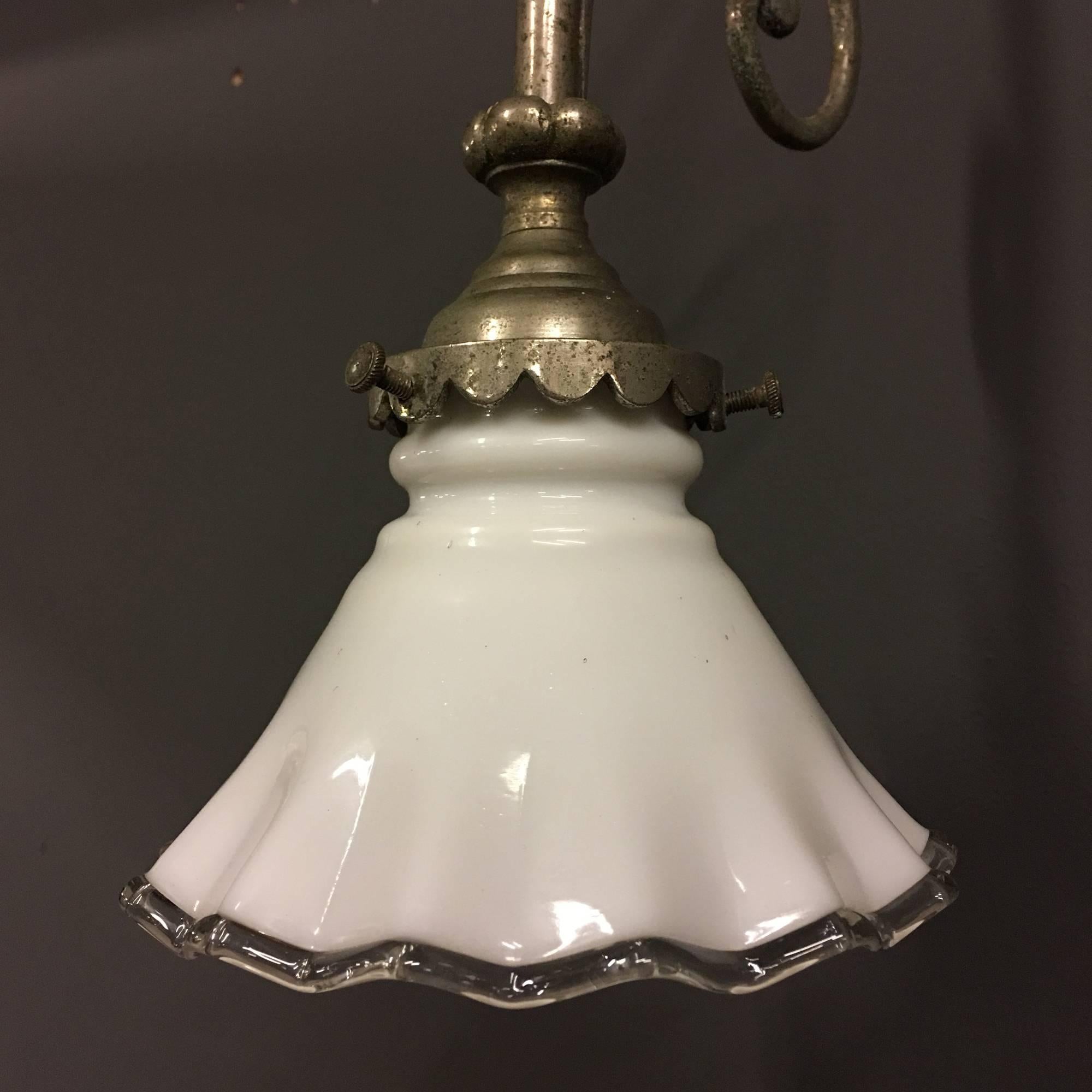 20th Century Wall Light Fixture with Opaline Glass Shade For Sale