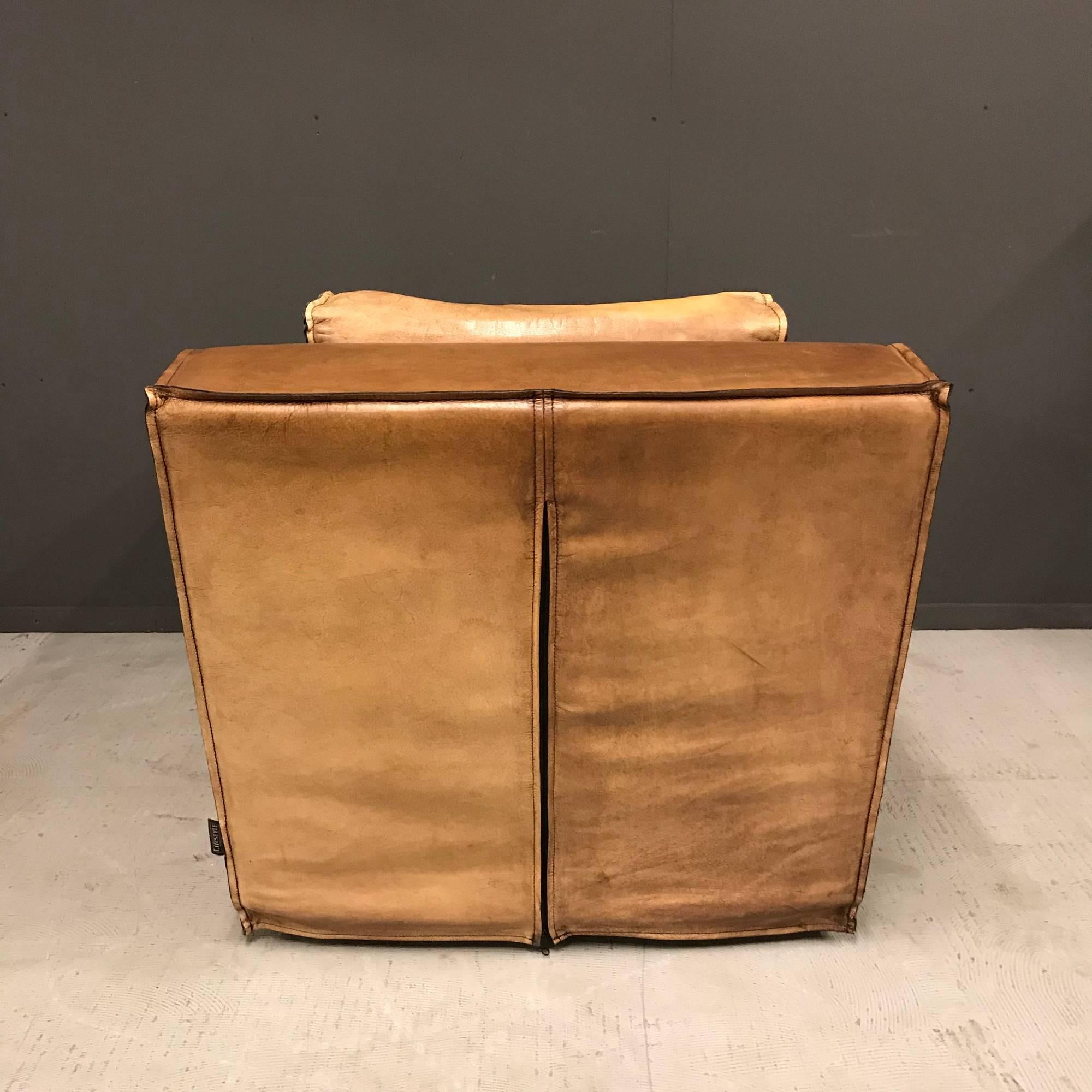 Cognac Buffalo Leather Armchair For Sale 1