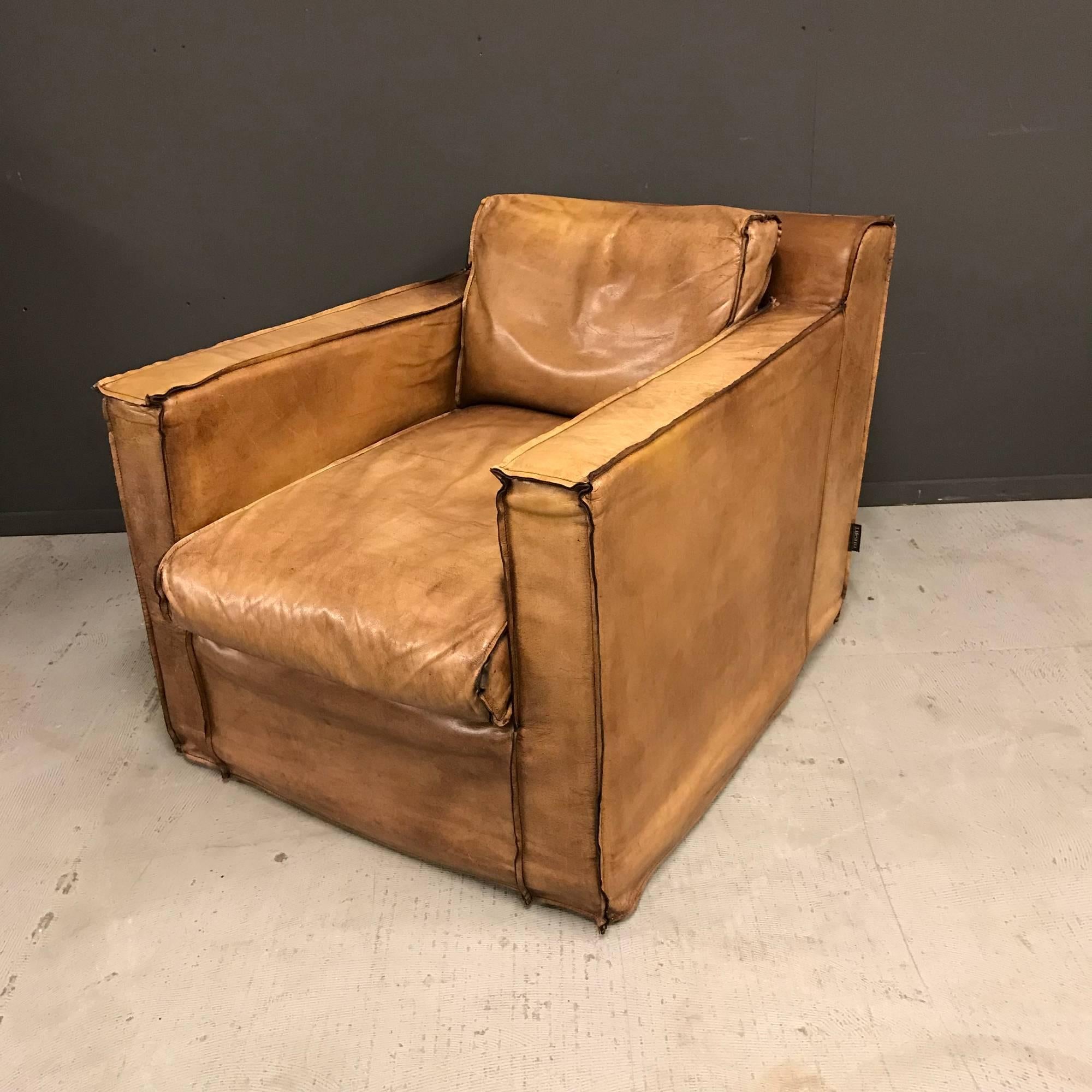 Dutch Cognac Buffalo Leather Armchair For Sale