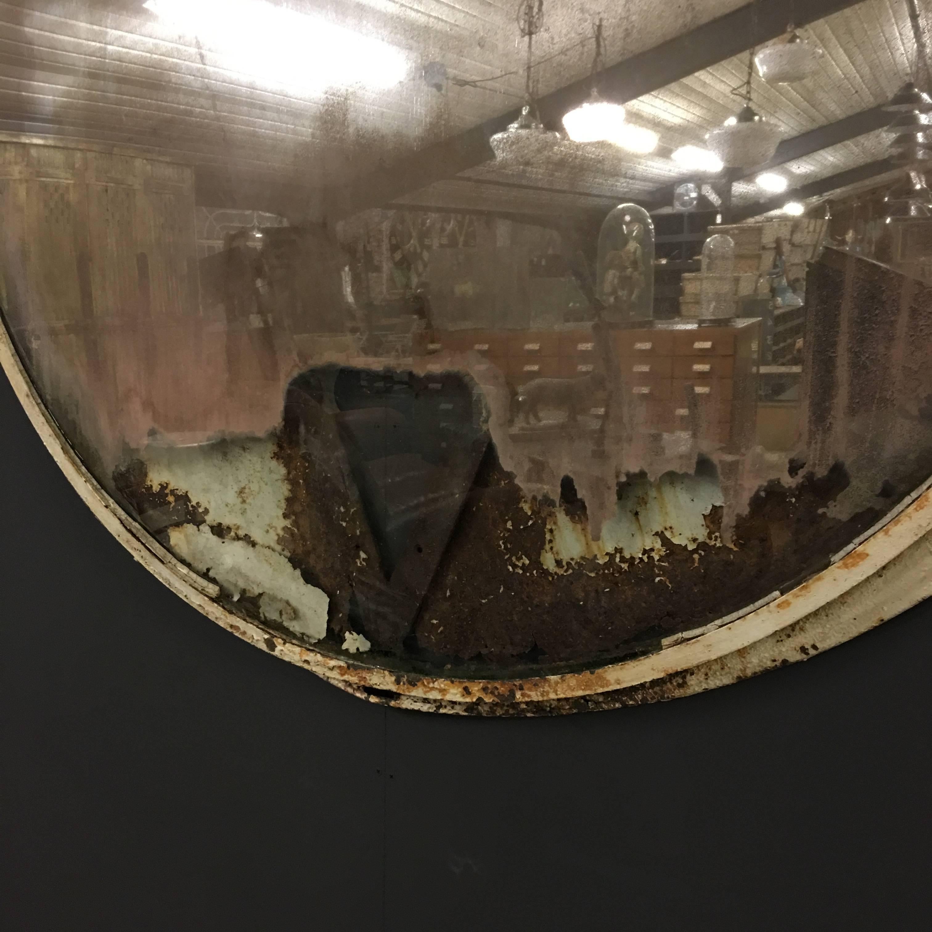 Large Industrial Convex Mirror, Czech Railways 1930s In Distressed Condition In Ulft, Gelderland
