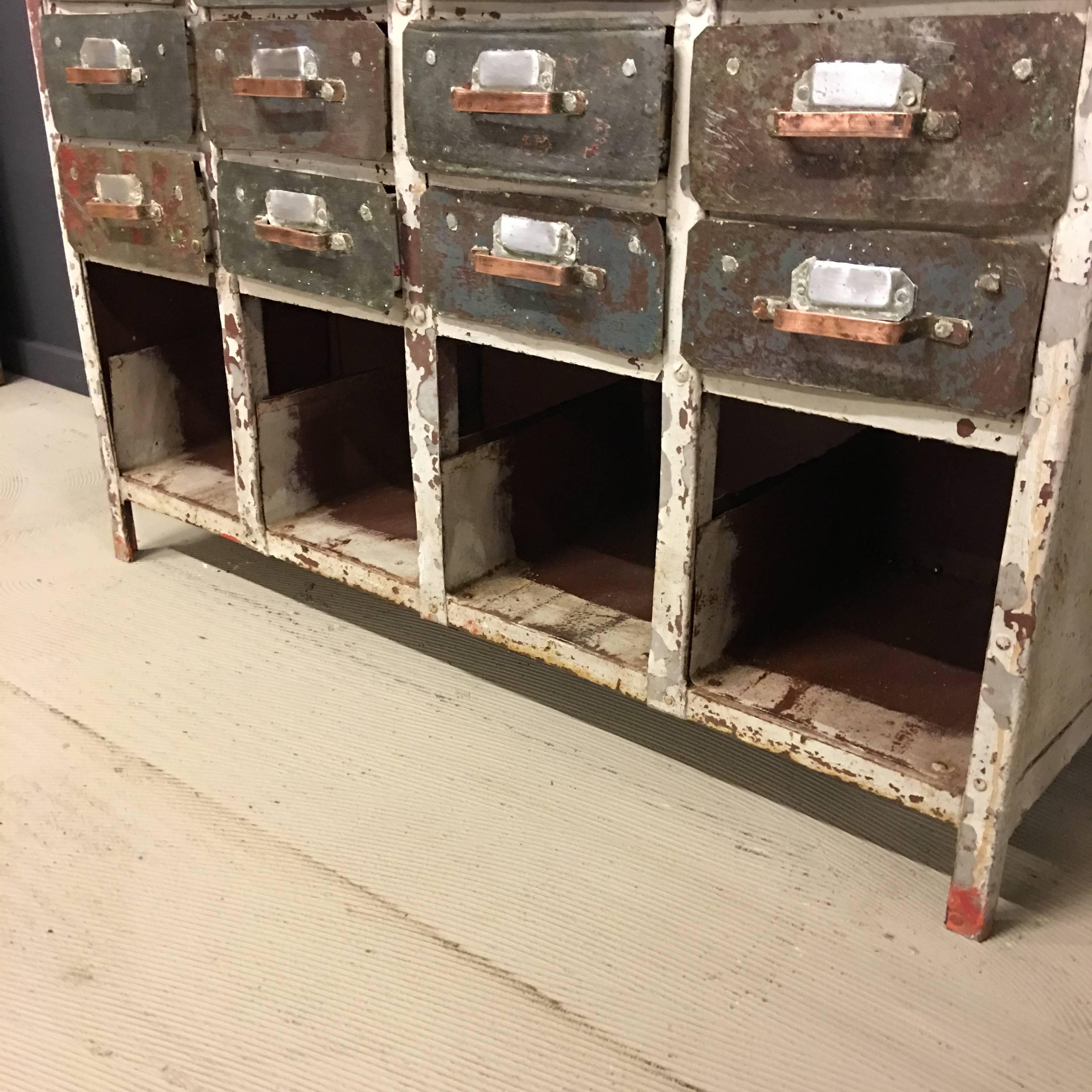 Metal French Industrial 36-Drawer Cabinet