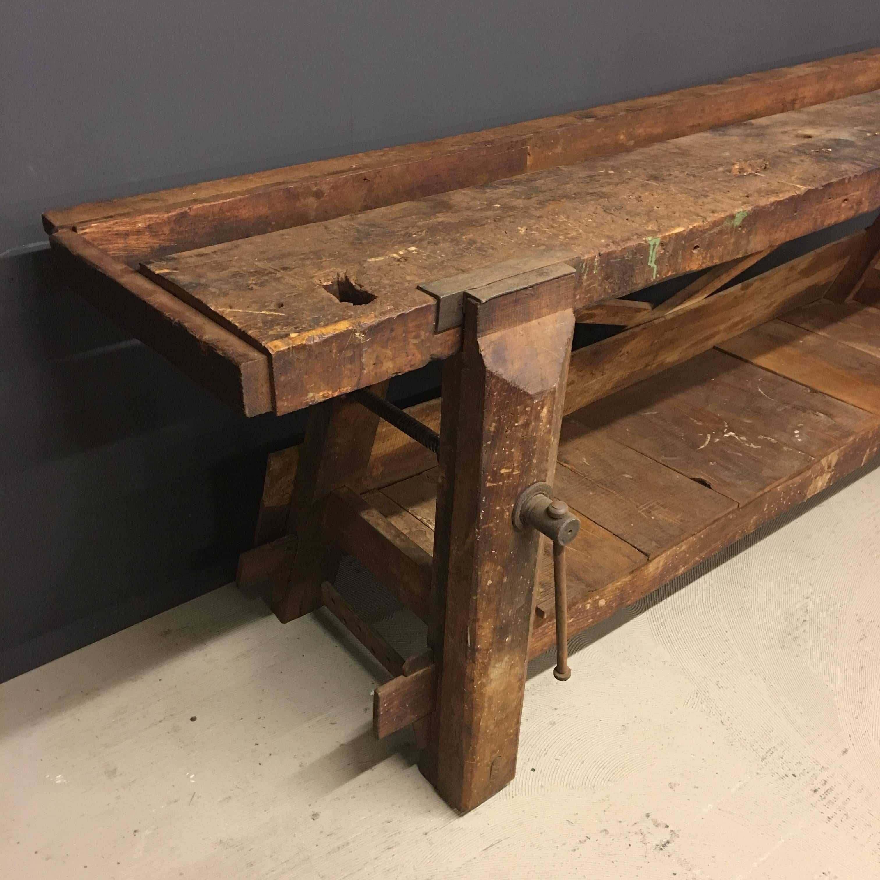 Steel French Industrial Wooden Workbench, 19th Century