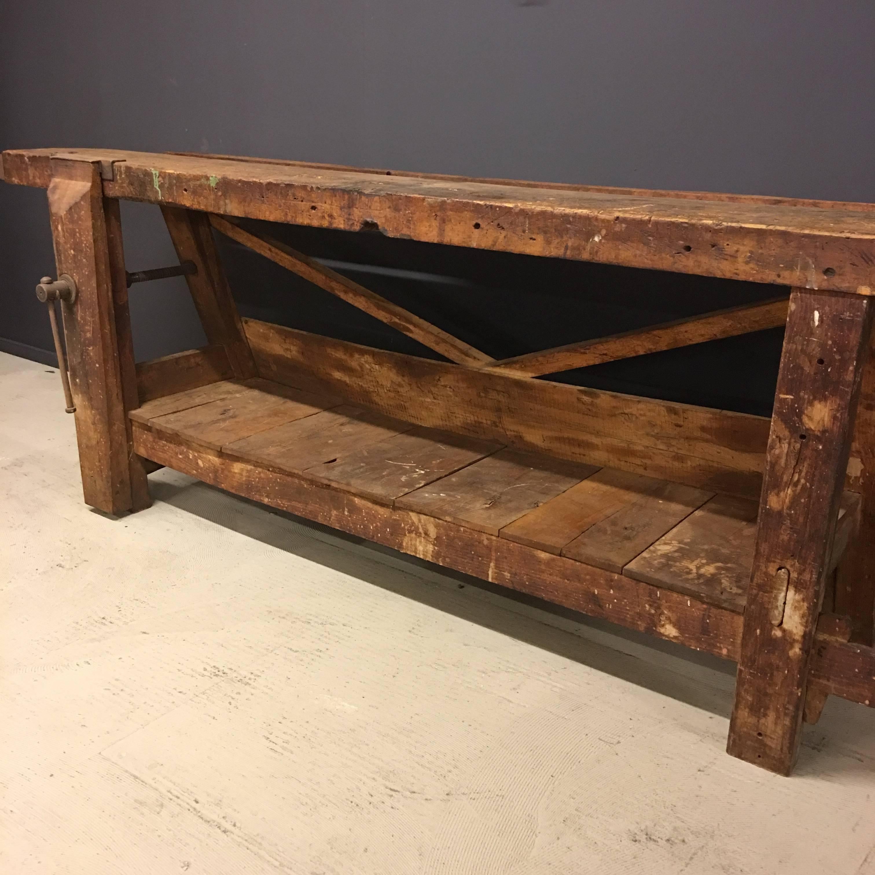 French Industrial Wooden Workbench, 19th Century 4