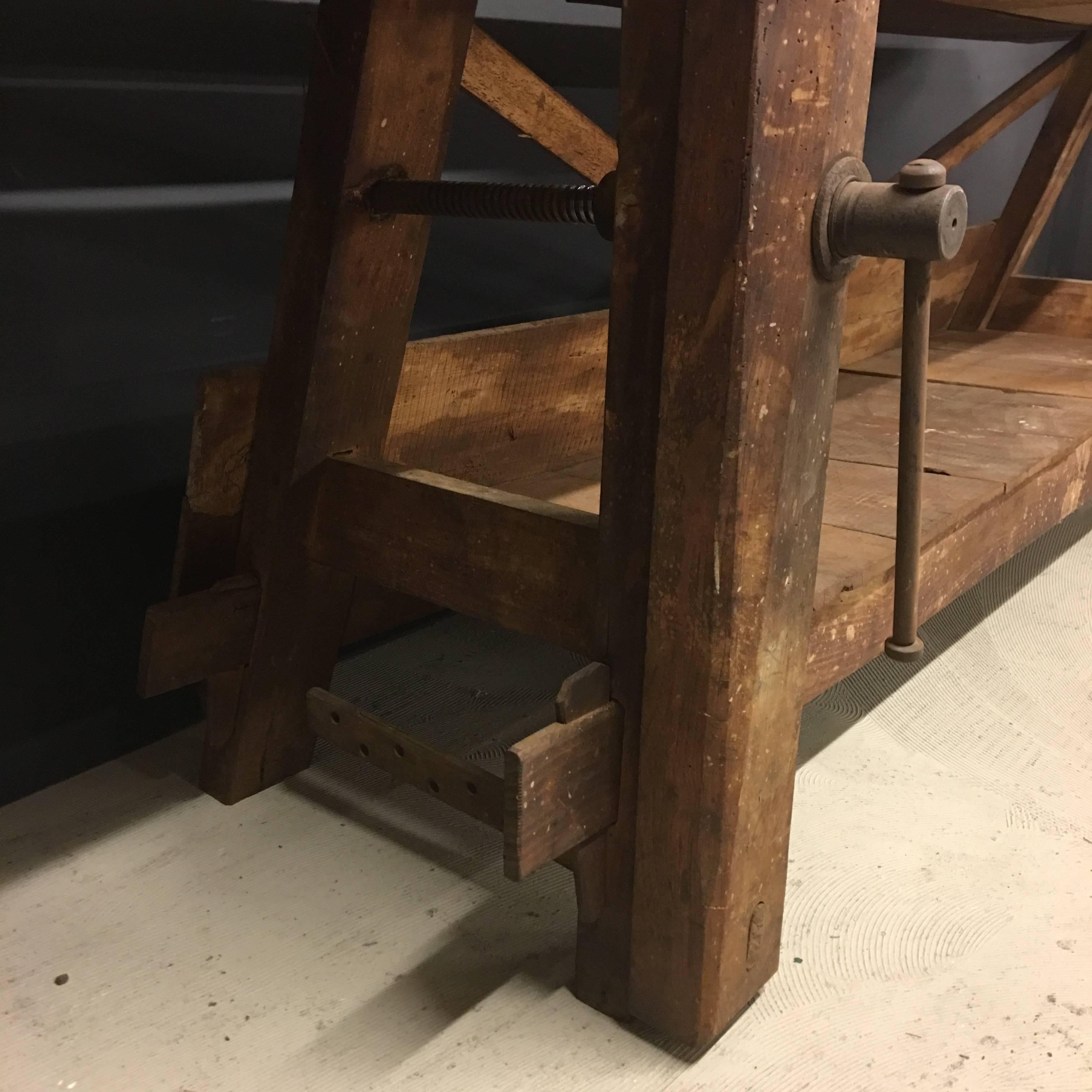 French Industrial Wooden Workbench, 19th Century 1