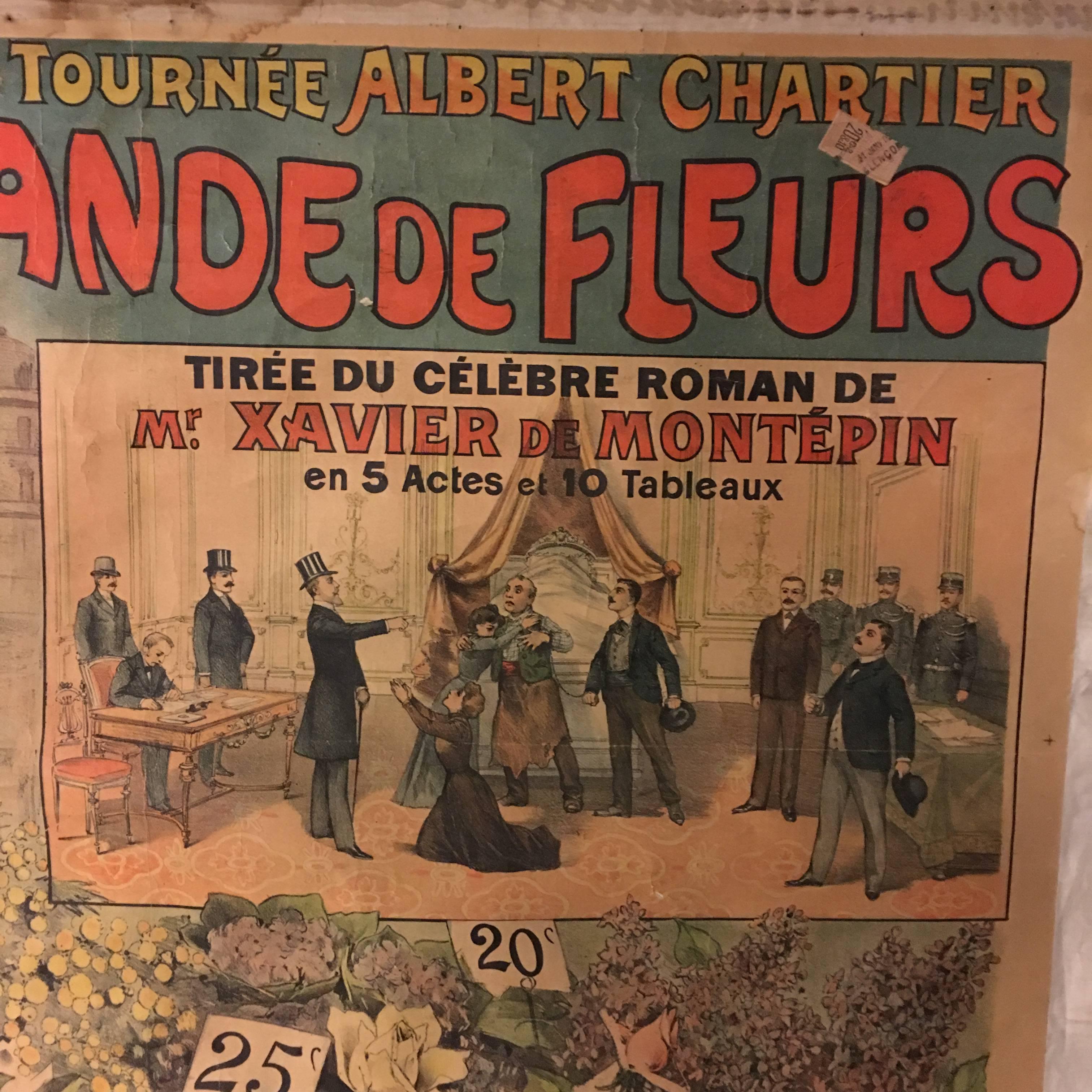 French Antique Theater Poster, Paris, France, 1902