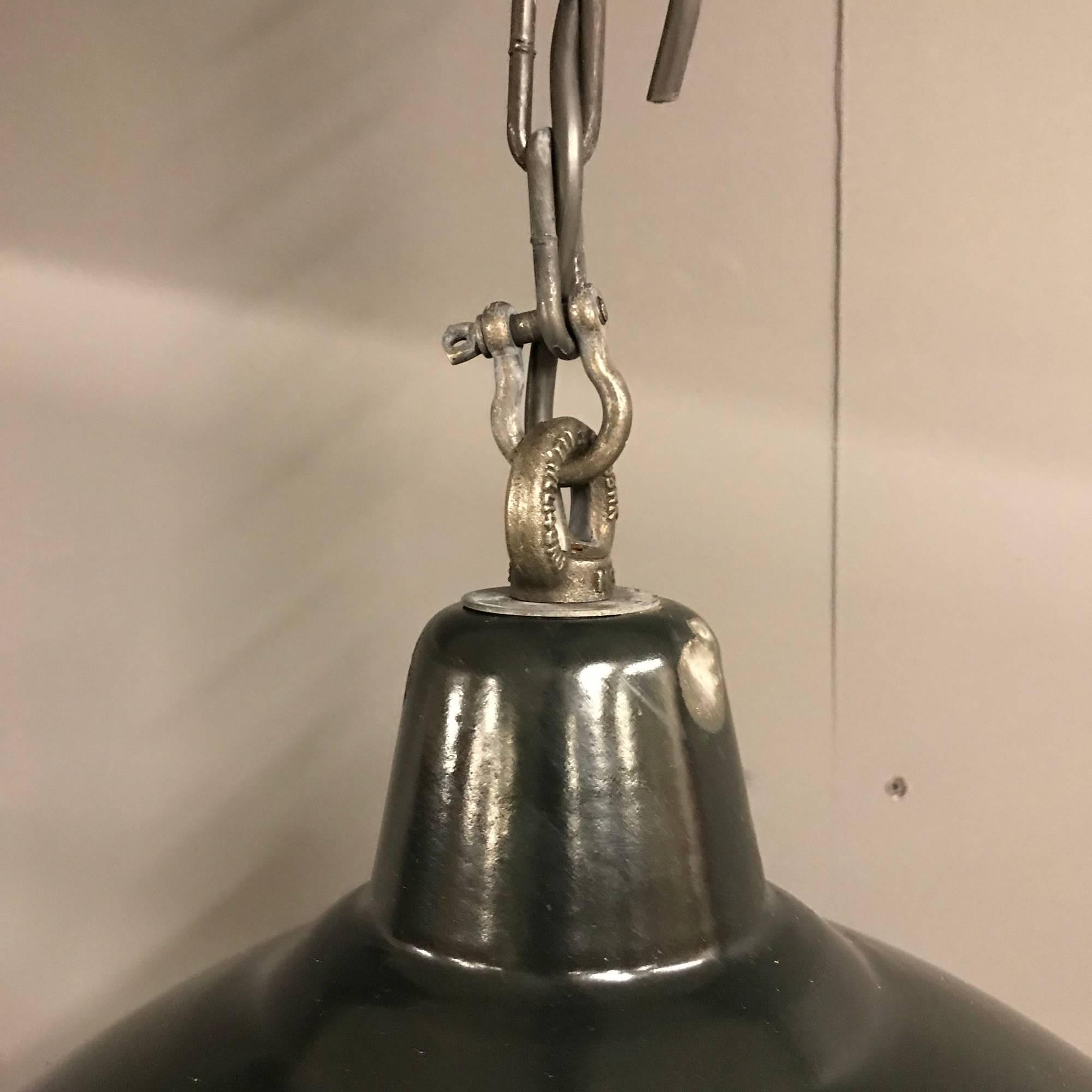 French Two Pieces Black Enamel Factory Pendant Light For Sale