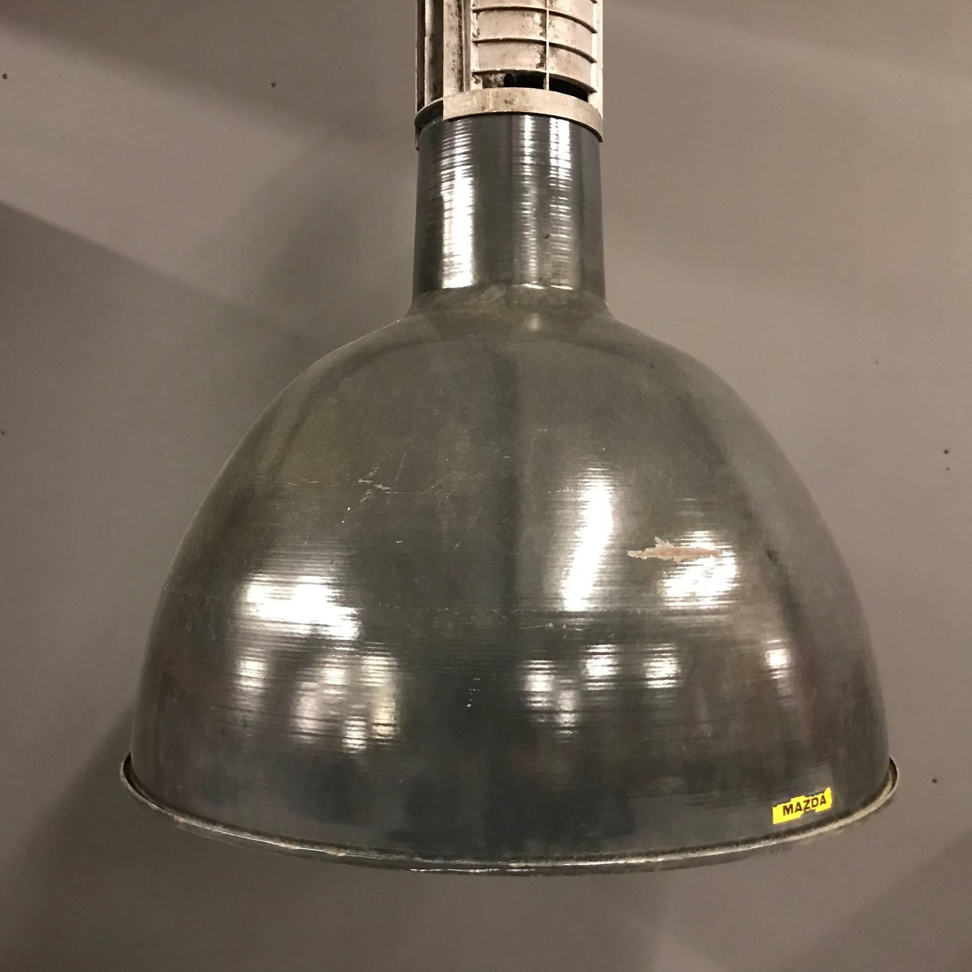 Enormous French Industrial Black Enamel Factory Pendant Light by Mazda For Sale 4
