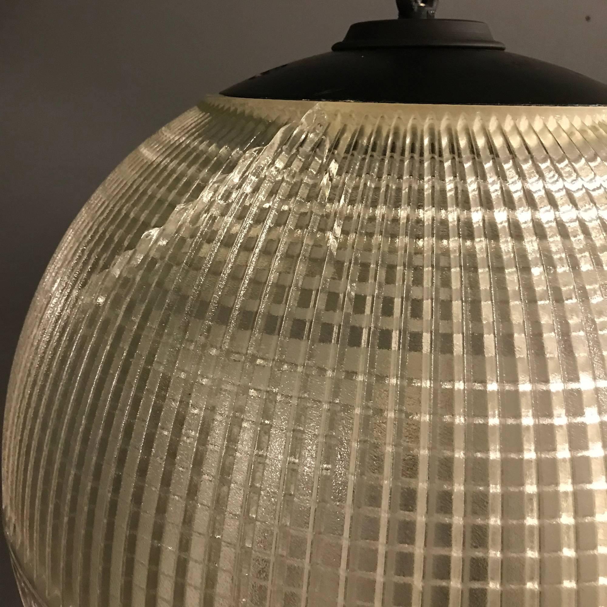 Glass Holophane Boule Pendant Light For Sale