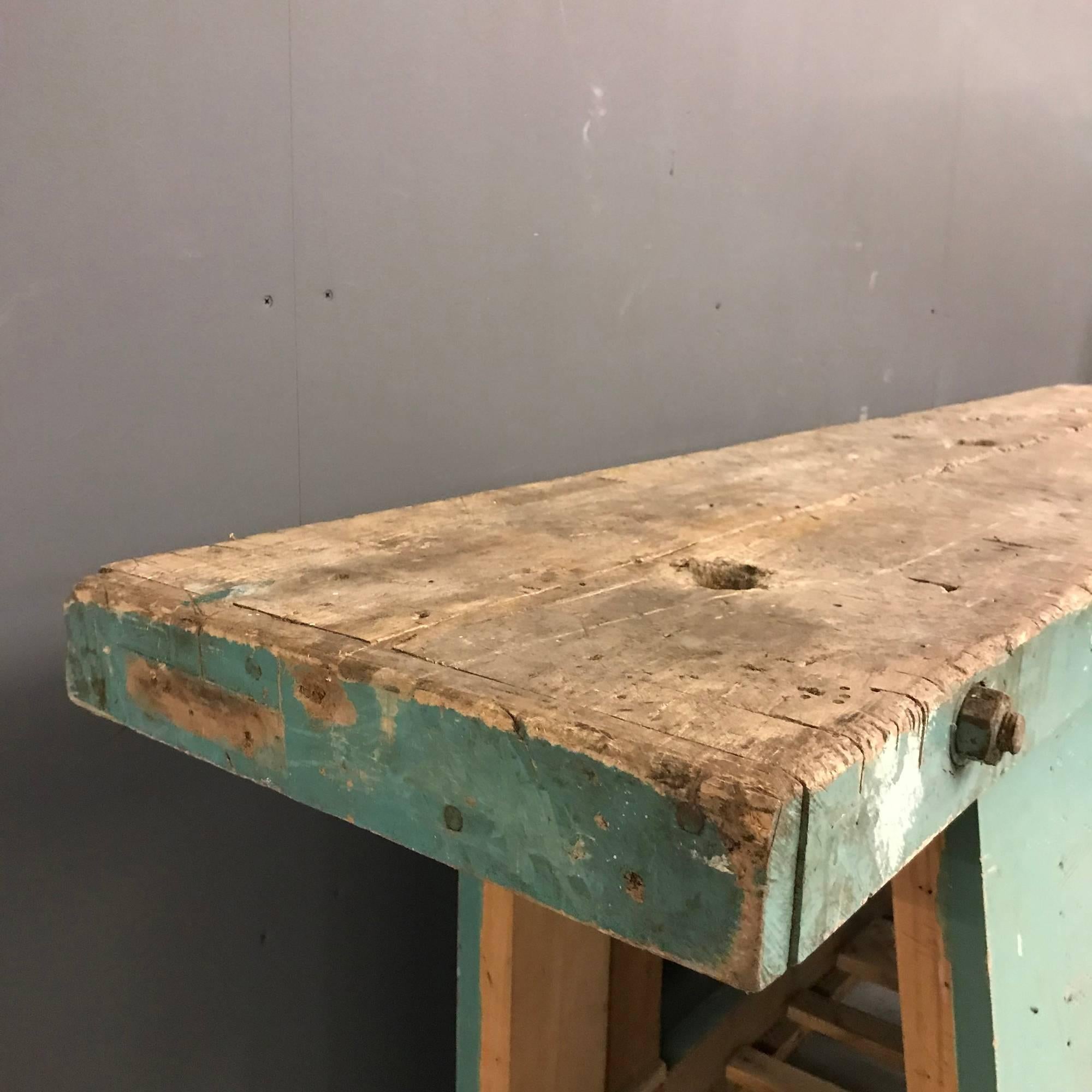French Blue Carpenters Workbench, Early 20th Century For Sale 4