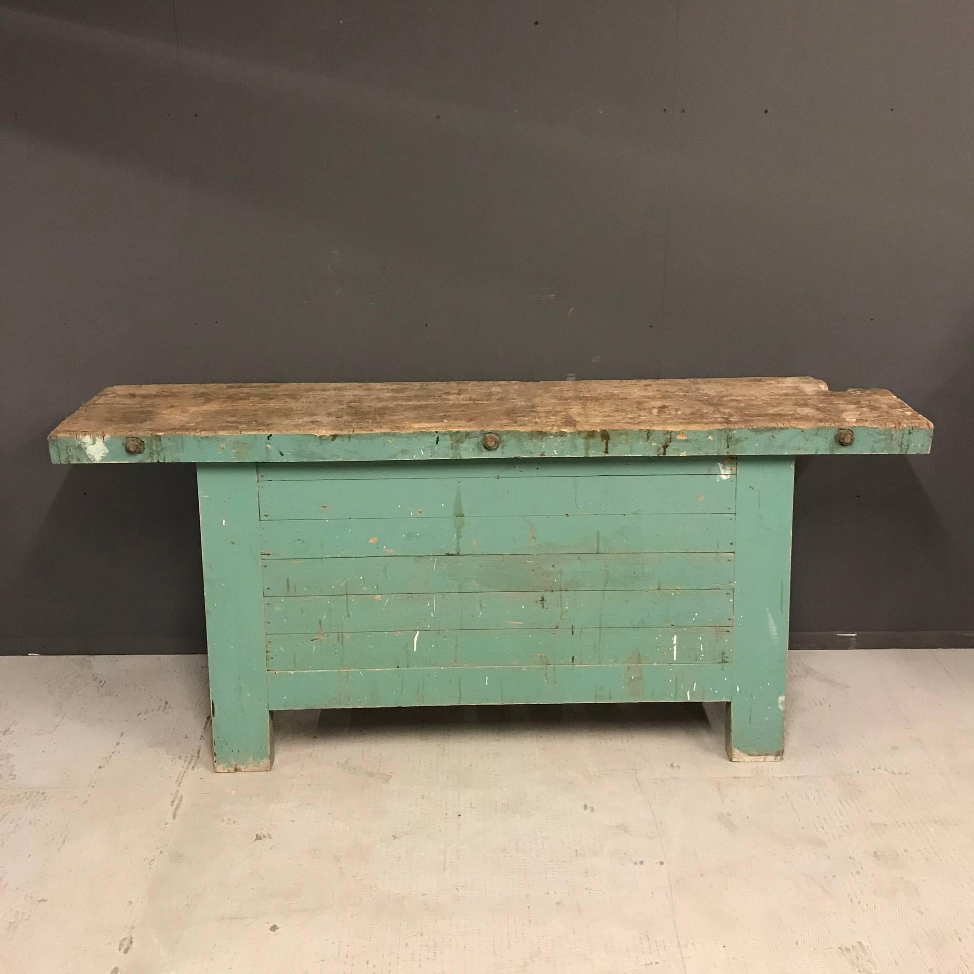 Metal French Blue Carpenters Workbench, Early 20th Century For Sale