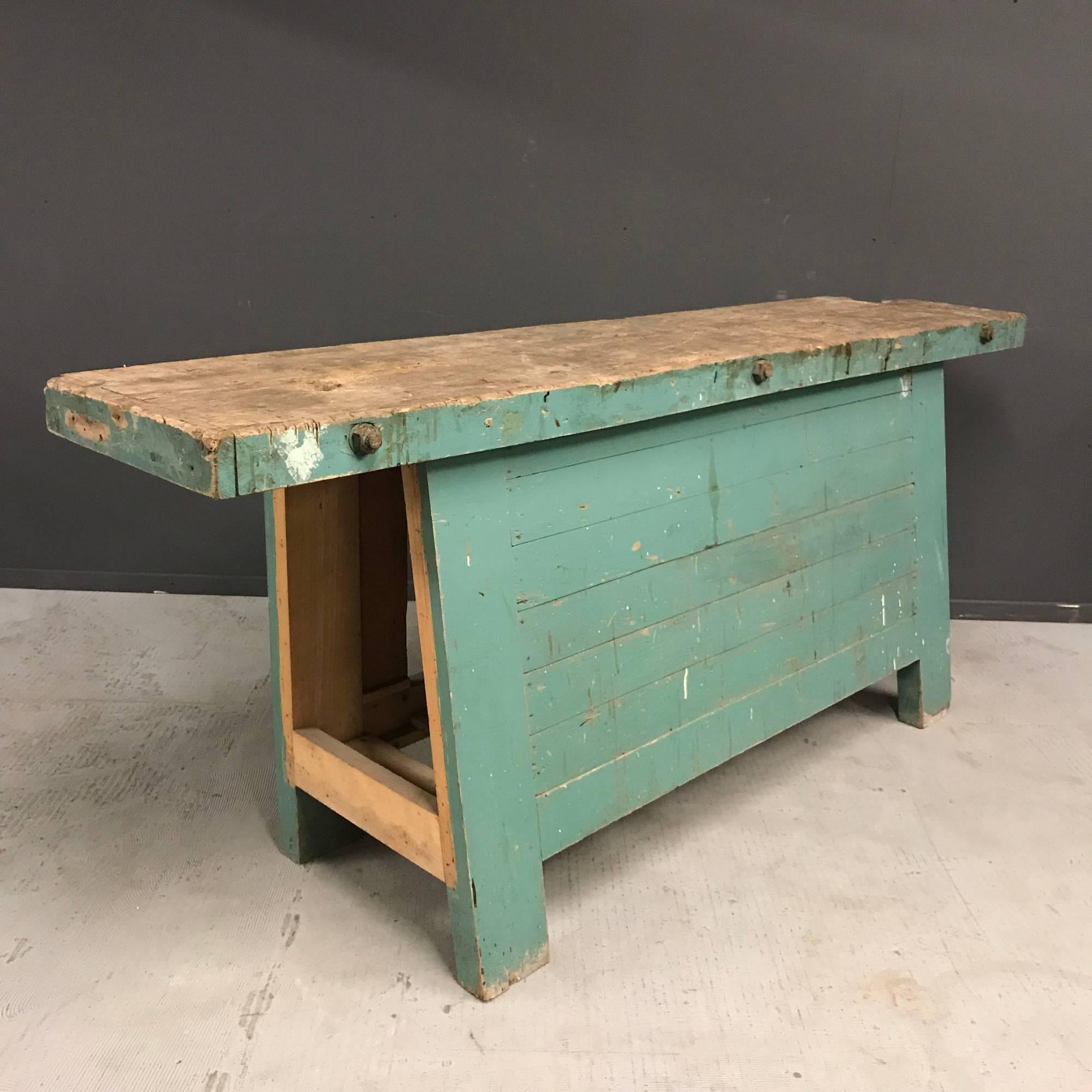 French Blue Carpenters Workbench, Early 20th Century For Sale 1