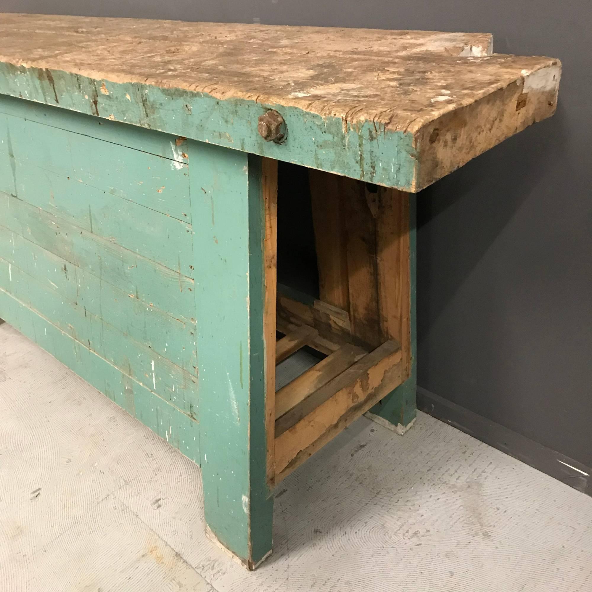 French Blue Carpenters Workbench, Early 20th Century For Sale 2