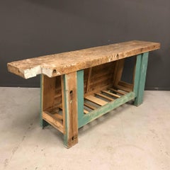 French Blue Carpenters Workbench, Early 20th Century