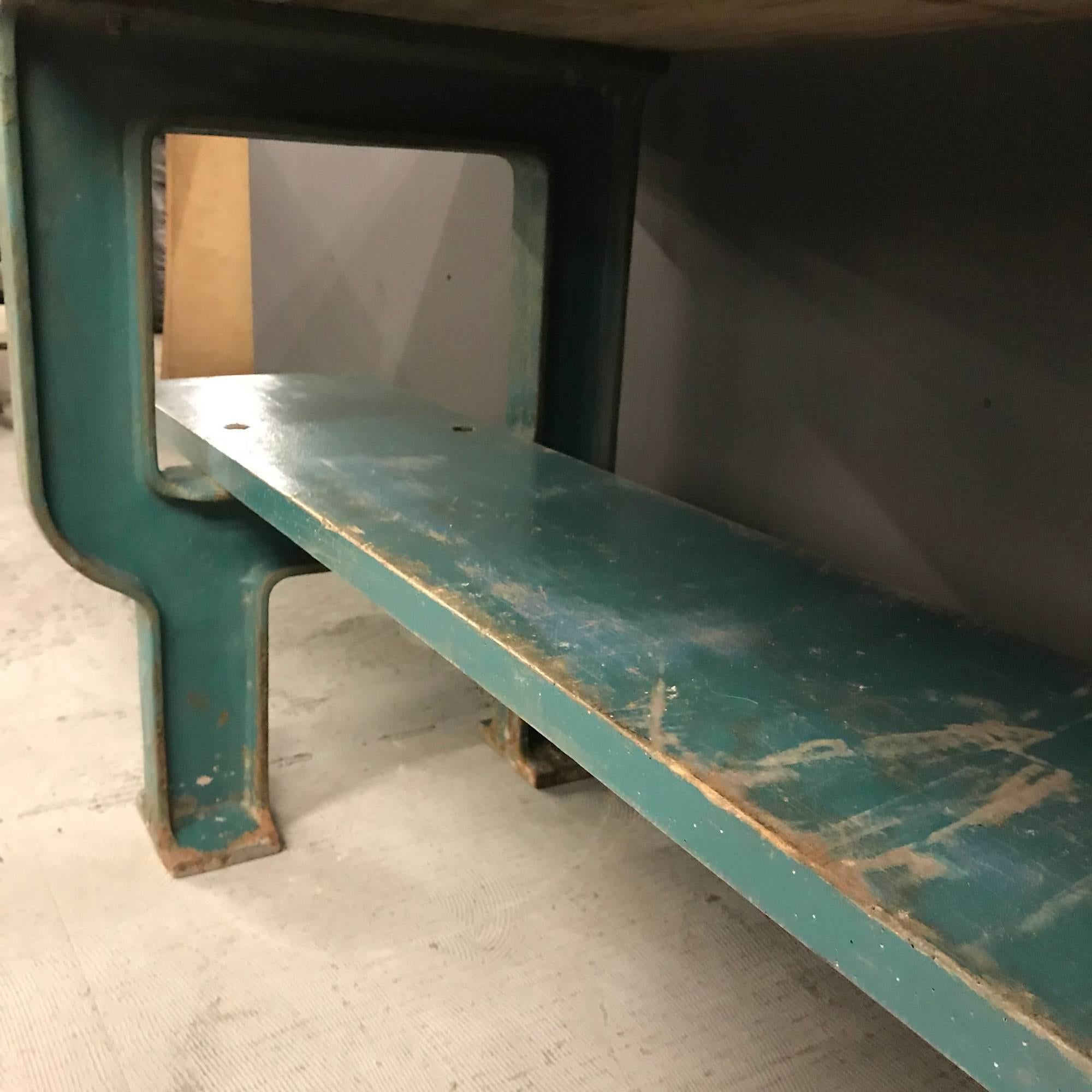Industrial Workbench with Blue Cast Iron Base In Good Condition For Sale In Ulft, Gelderland