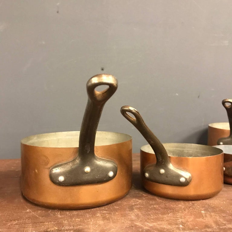 Cast Retinned Antique Copper Pans Set of Five For Sale