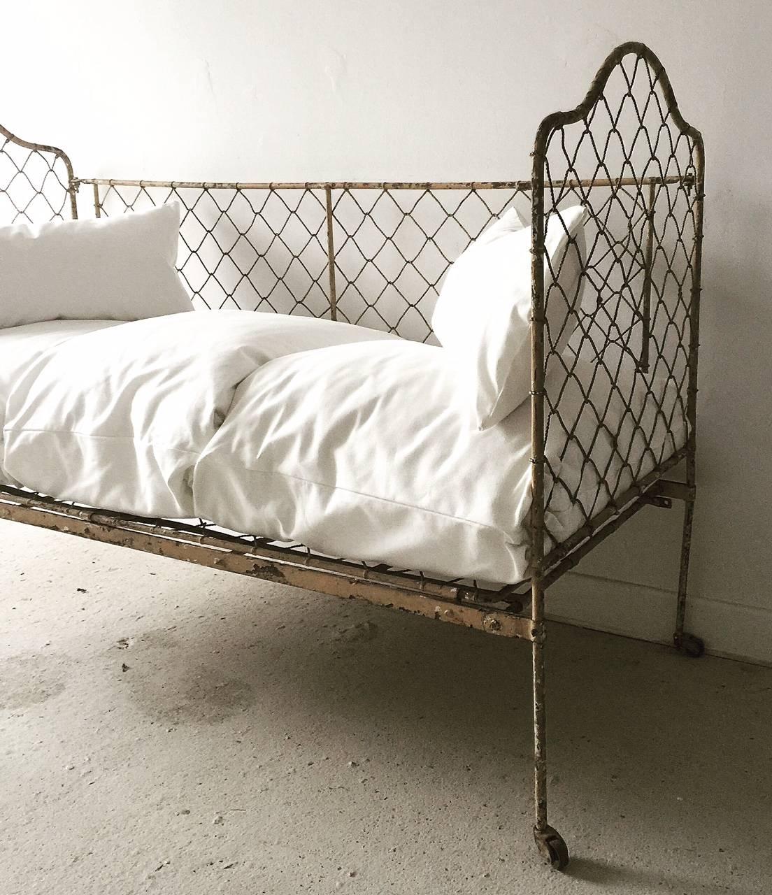 Antique 19th Century French Wrought Iron folding Daybed cott 1