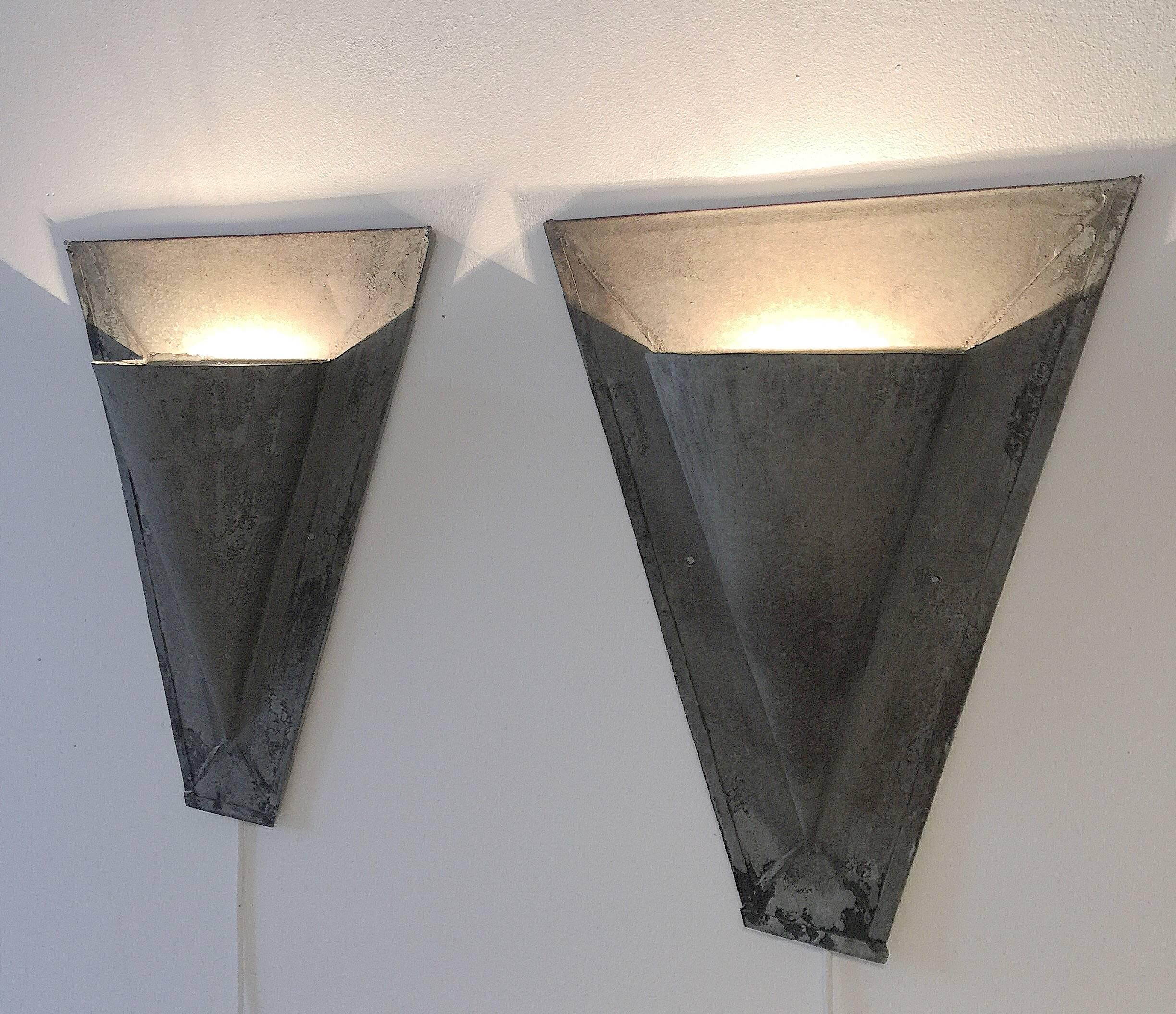 Rustic 19th Century Zinc Galvanised Architectural Uplighters Wall Sconces