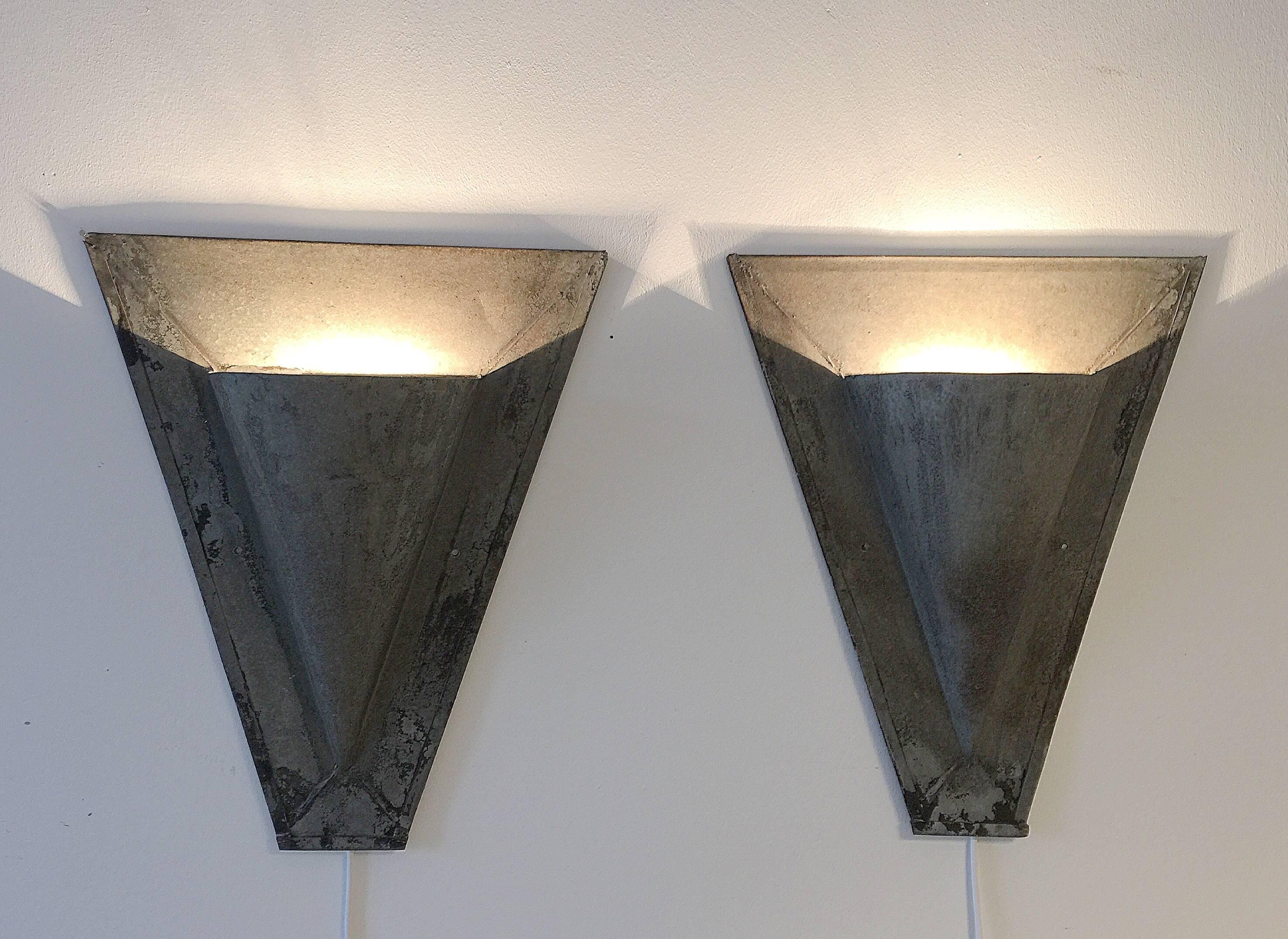 Galvanized 19th Century Zinc Galvanised Architectural Uplighters Wall Sconces