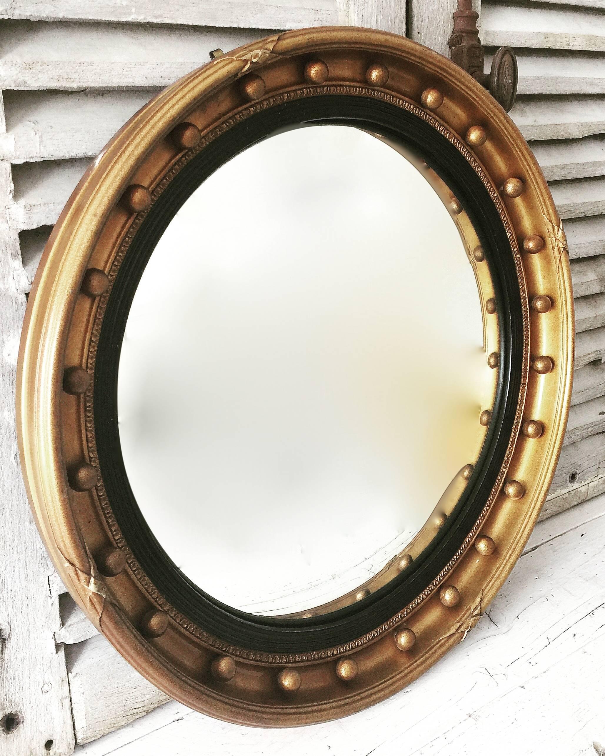 Carved Regency Style Mid-20th Century Gilt Convex Mirror