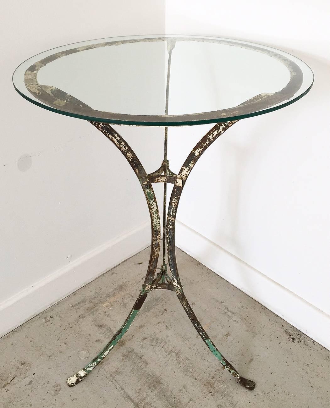 Forged French Wrought Iron Glass Topped Garden Cafe Bistro Table