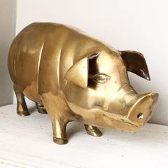 Antique English Cast Brass pig Butchers Shop Display Money Box