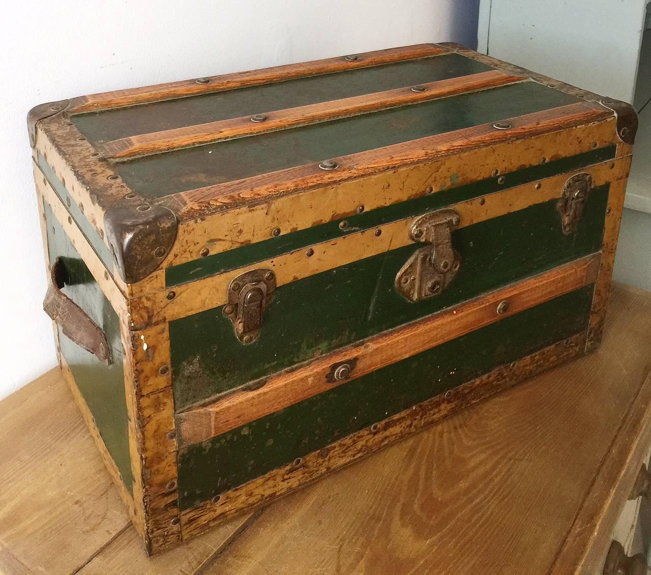Country Vintage Antique Miniature Size Steamer Trunk