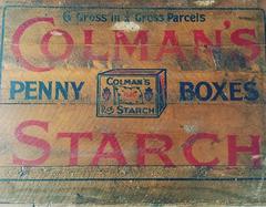 Large Vintage Antique Colmans Starch Retail Wooden Box Trunk Chest Shop Display