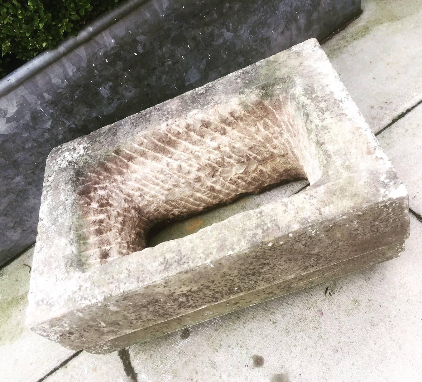 English Antique Hand-Carved Marble Trough Planter