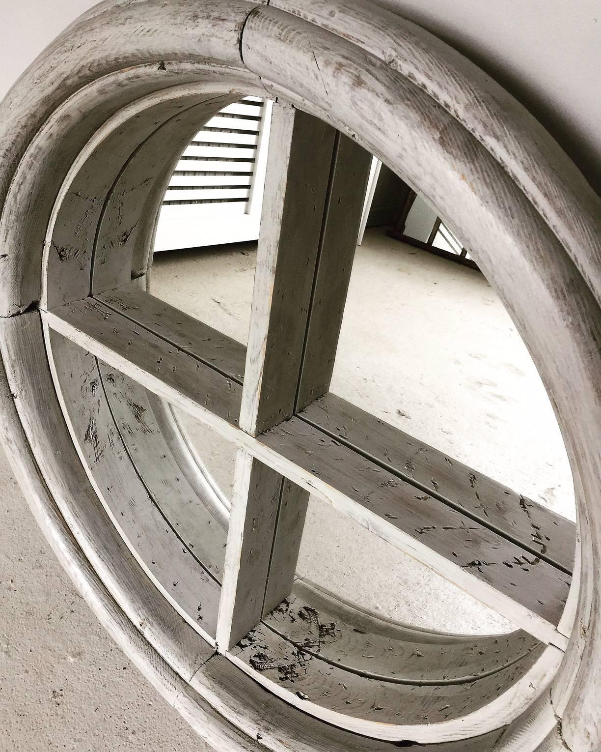 Vintage Antique salvage reclamation circular window frame converted in to a fabulous mirror suitable for interior or outside in the garden .