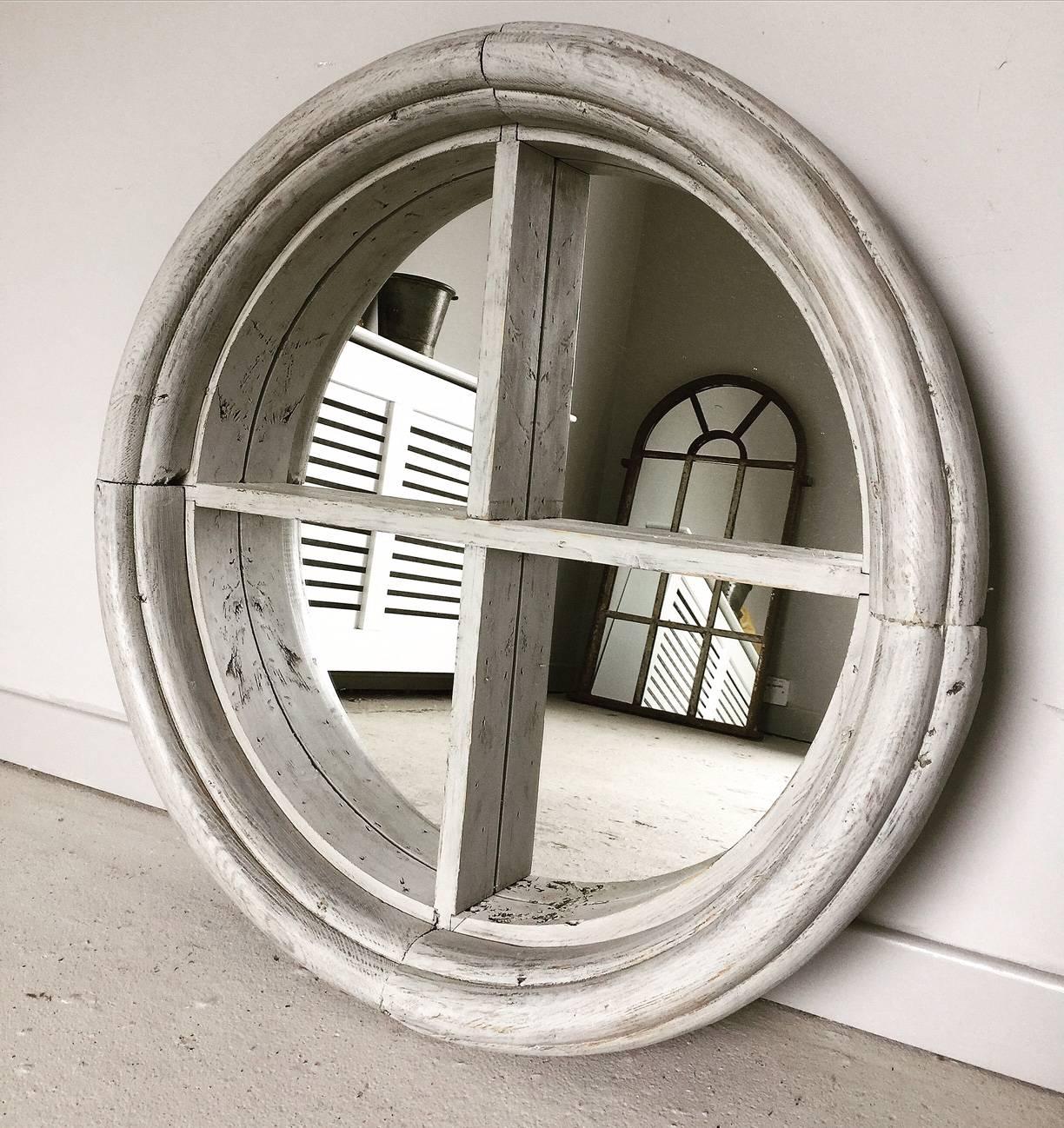 Country Vintage Antique Architectural Salvage Circular Window Frame Mirror