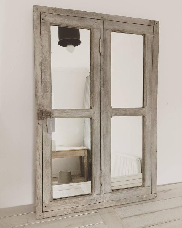Antique Vintage French Hardwood Window Frame Mirror For Sale at 1stDibs