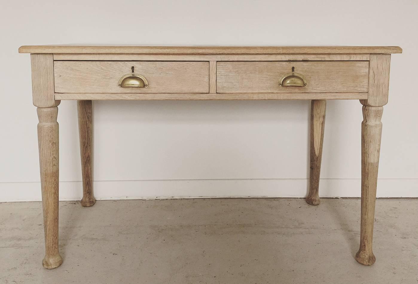 Hand-Crafted Antique Vintage English Bleached Oak Desk Table
