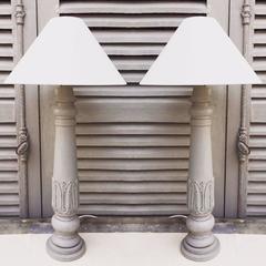 Vintage Pair of Acanthus Leaf Lamps Made from Rosewood Table Legs