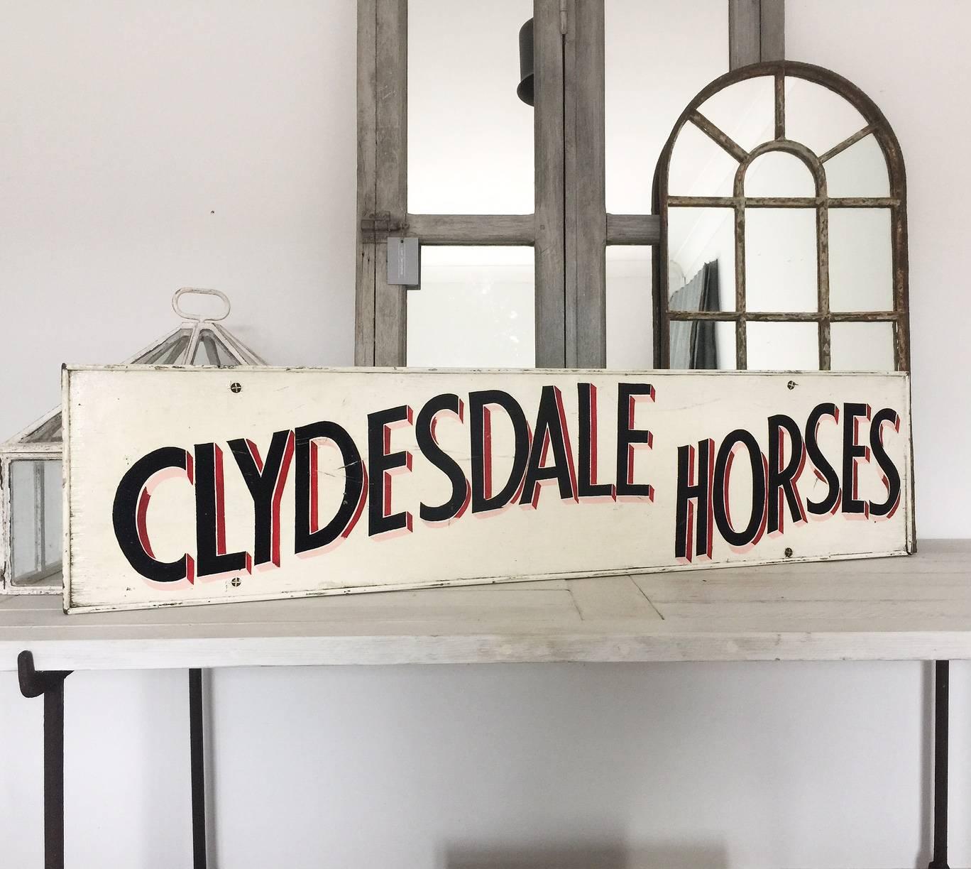 Vintage Folk Art country horse fair hand-painted Clydesdale horse sign.