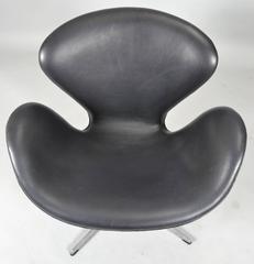 Arne Jacobsen Swan Chair by Fritz Hansen Black Leather