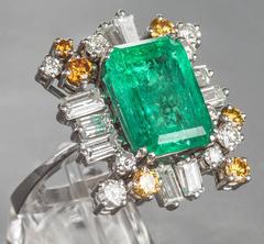 Diamond Emerald Cocktail Ring, circa 1970s