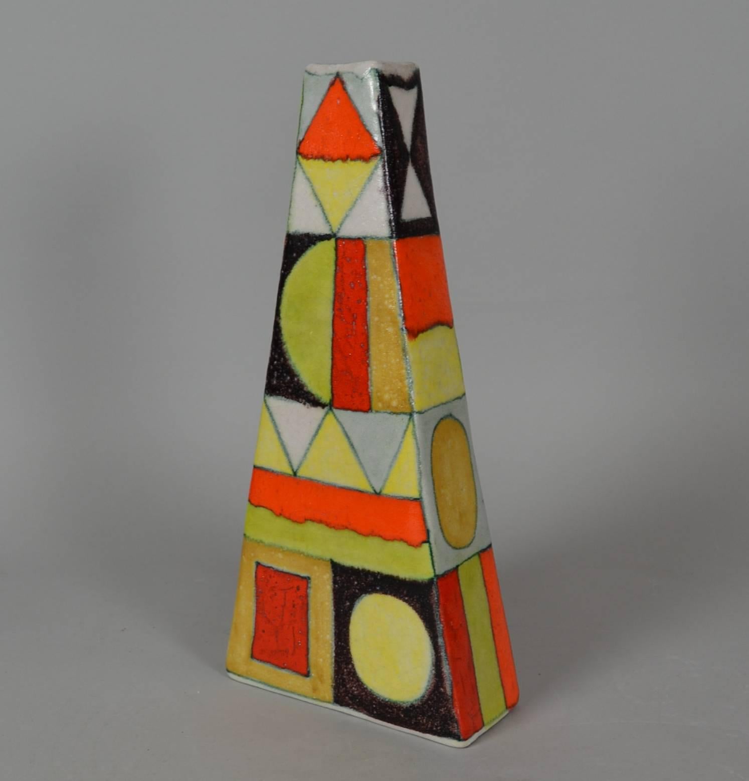 Italian Guido Gambone Geometric Vase, circa 1950s For Sale