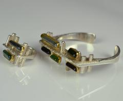 Thor Selzer Ring Bracelet Set in Gold and Silver with Tourmaline circa 1960-1970