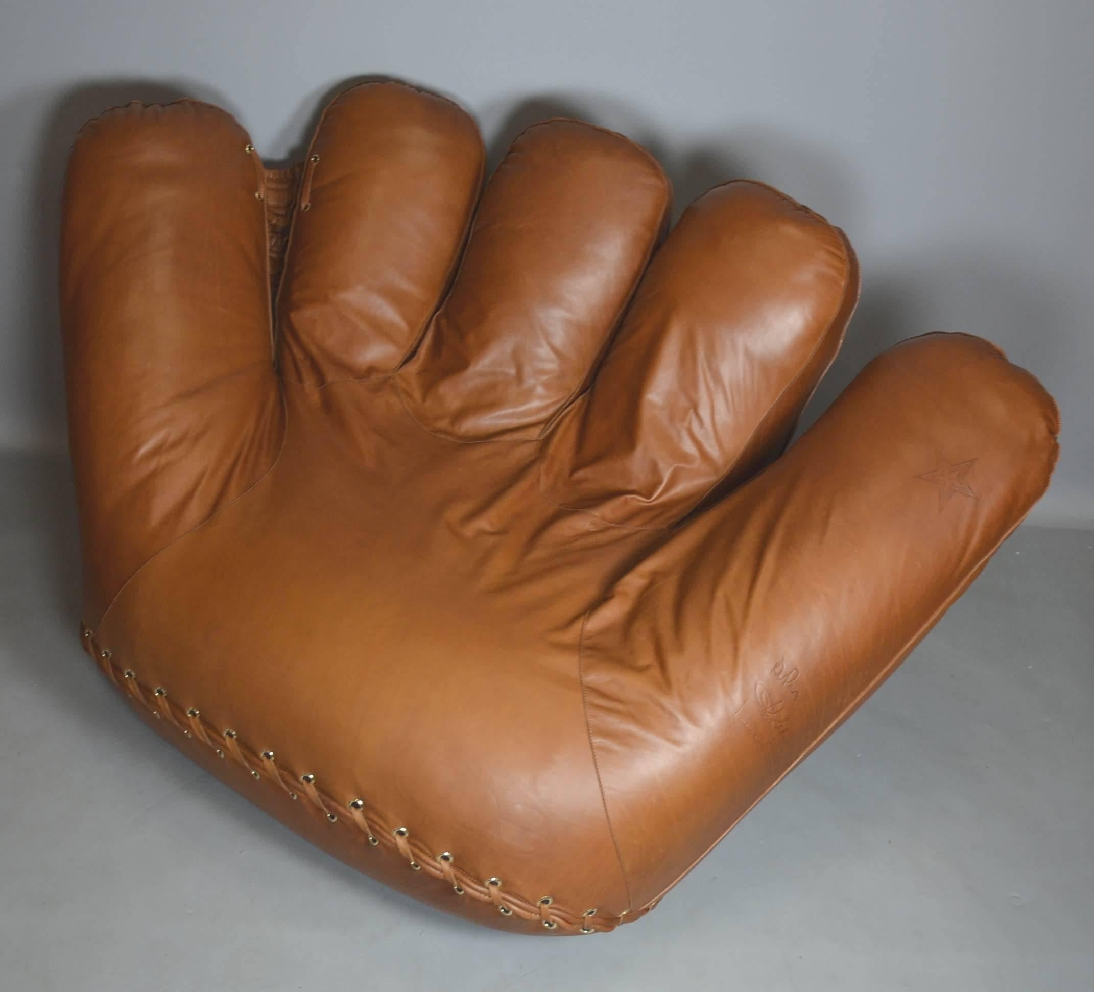 Mid-Century Modern Joe Baseball Glove Lounge Chair in Anilin Leather For Sale