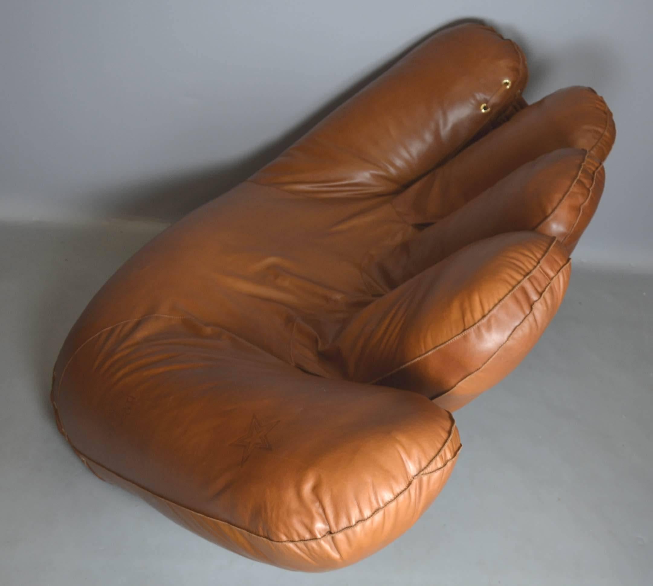 Italian Joe Baseball Glove Lounge Chair in Anilin Leather For Sale