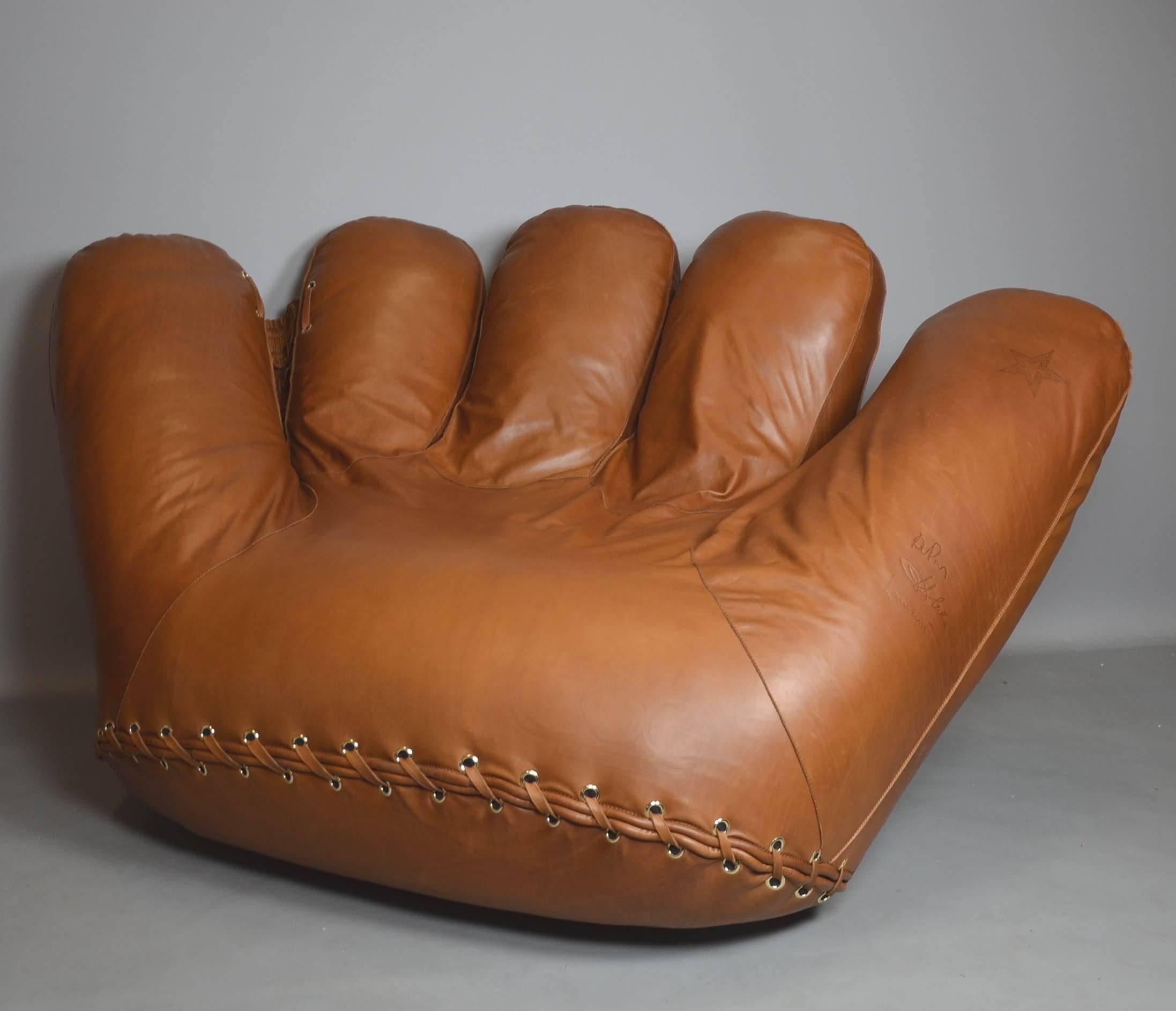 Designed by Studio DDL-De Pas D'urbino Lomazzi in 1968, produced by Poltronova, Italy. Metal frame with polyurethane foam and upholstery in cognac anilin leather. This Joe is made in a unique leather quality.