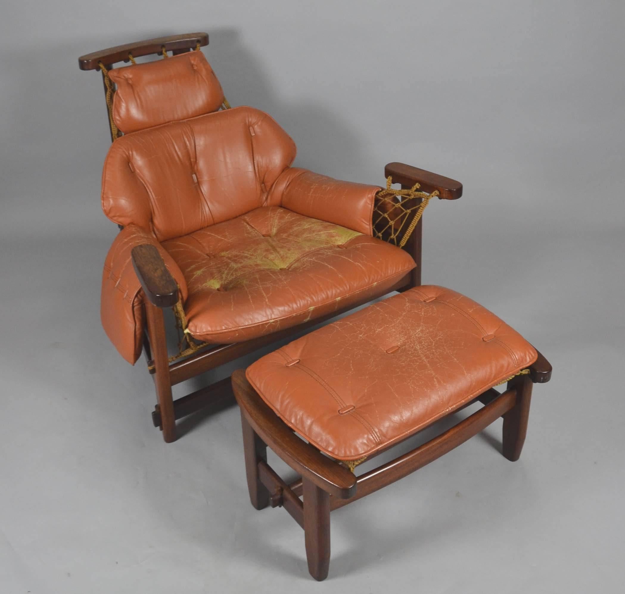 Mid-Century Modern Jean Gillon Captain's Chair and Ottomane For Sale