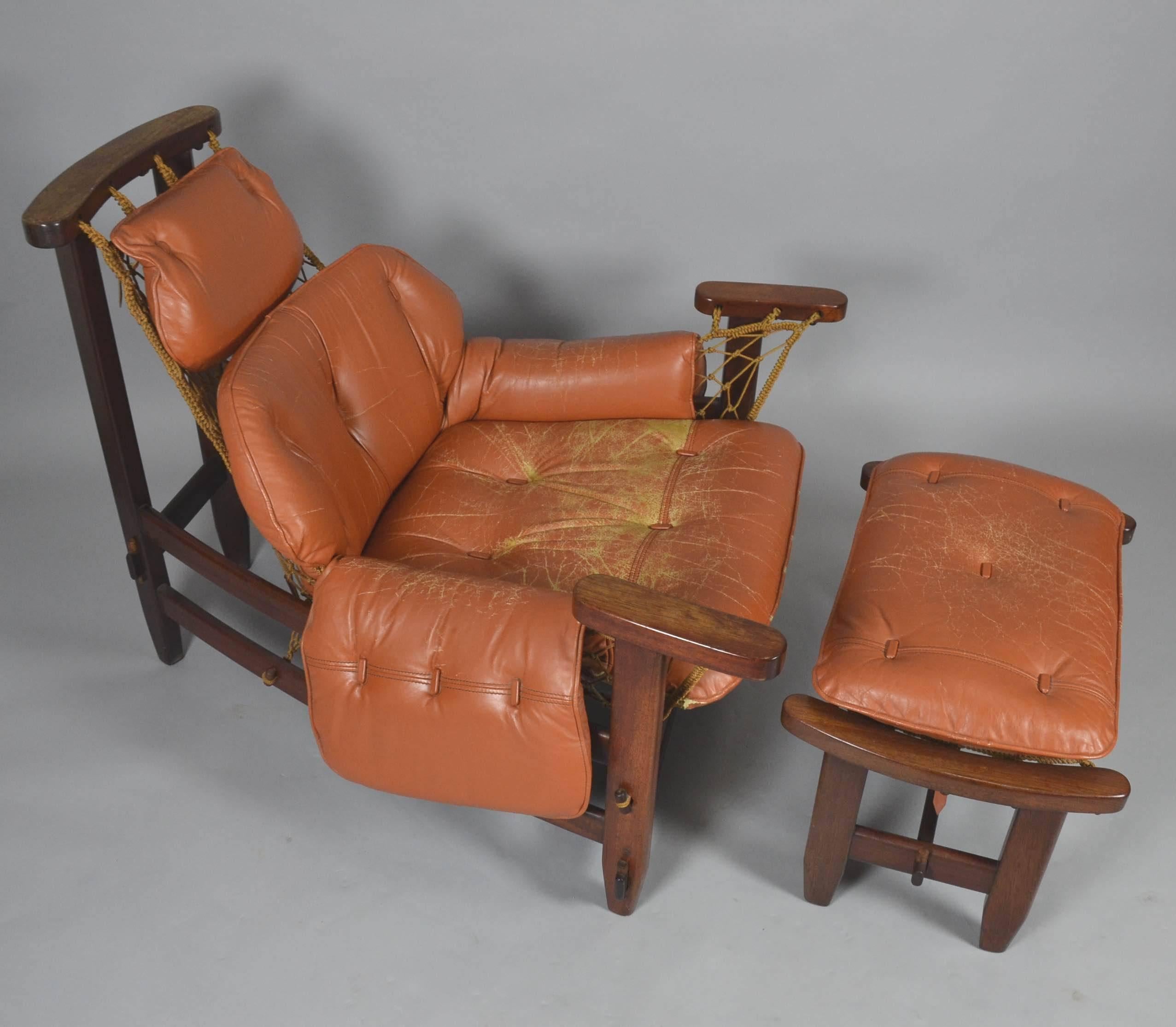 Brazilian Jean Gillon Captain's Chair and Ottomane For Sale