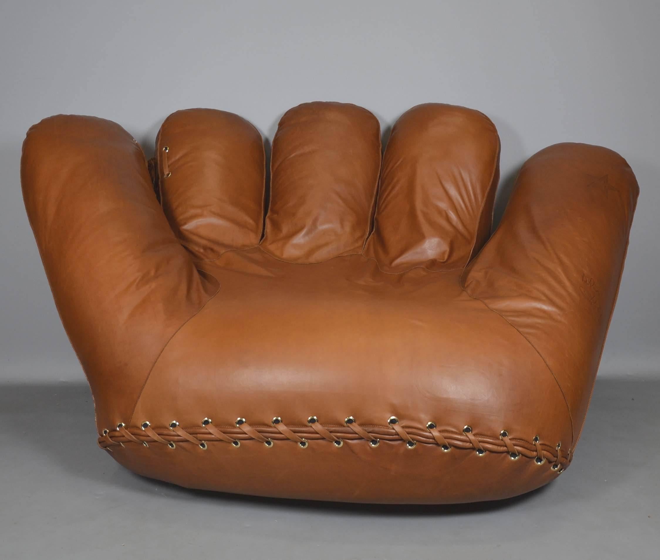 Joe Baseball Glove Lounge Chair in Anilin Leather For Sale 1