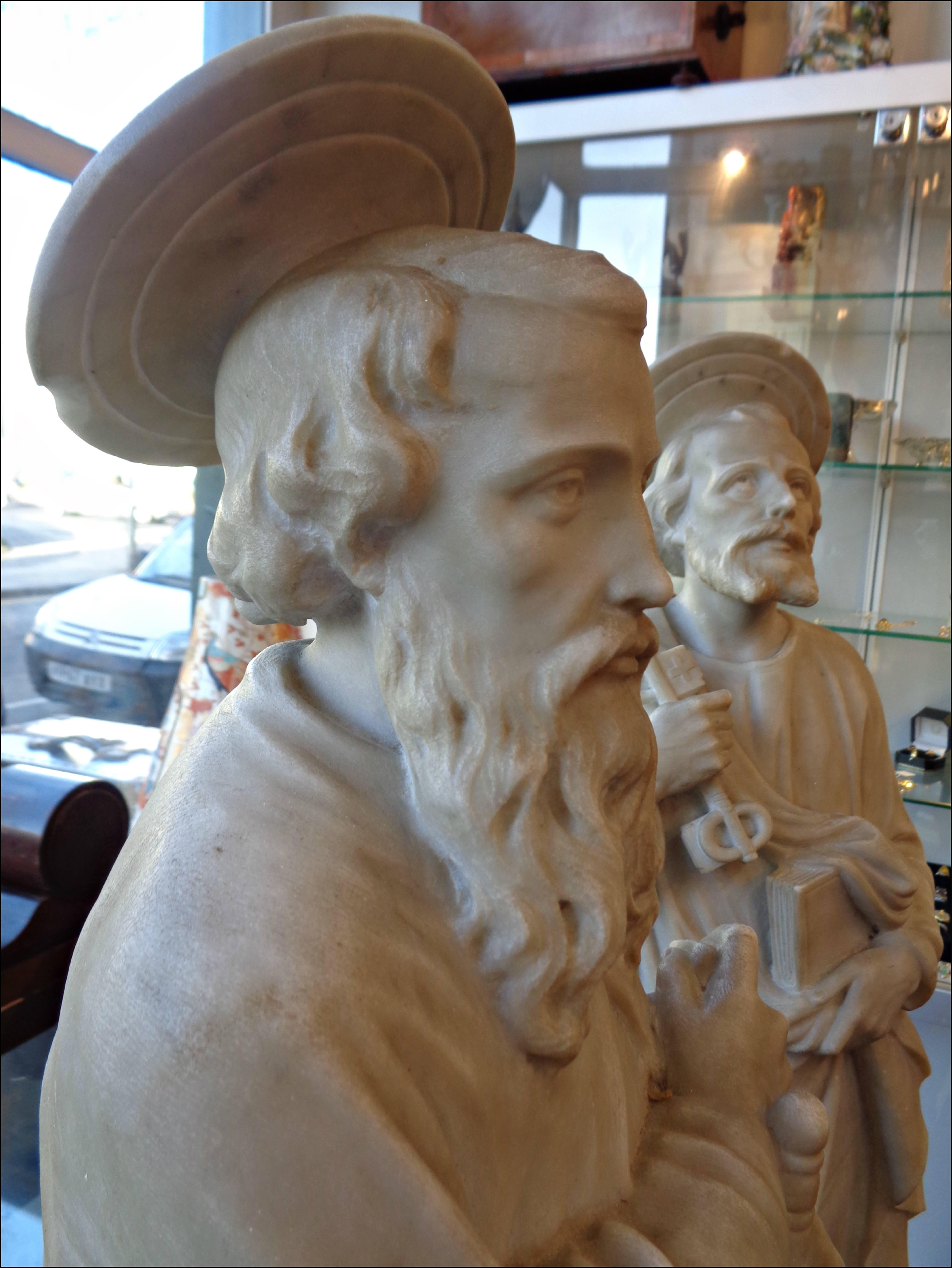 European Antique Impressive Marble Statues of Saint Paul and St Peter For Sale