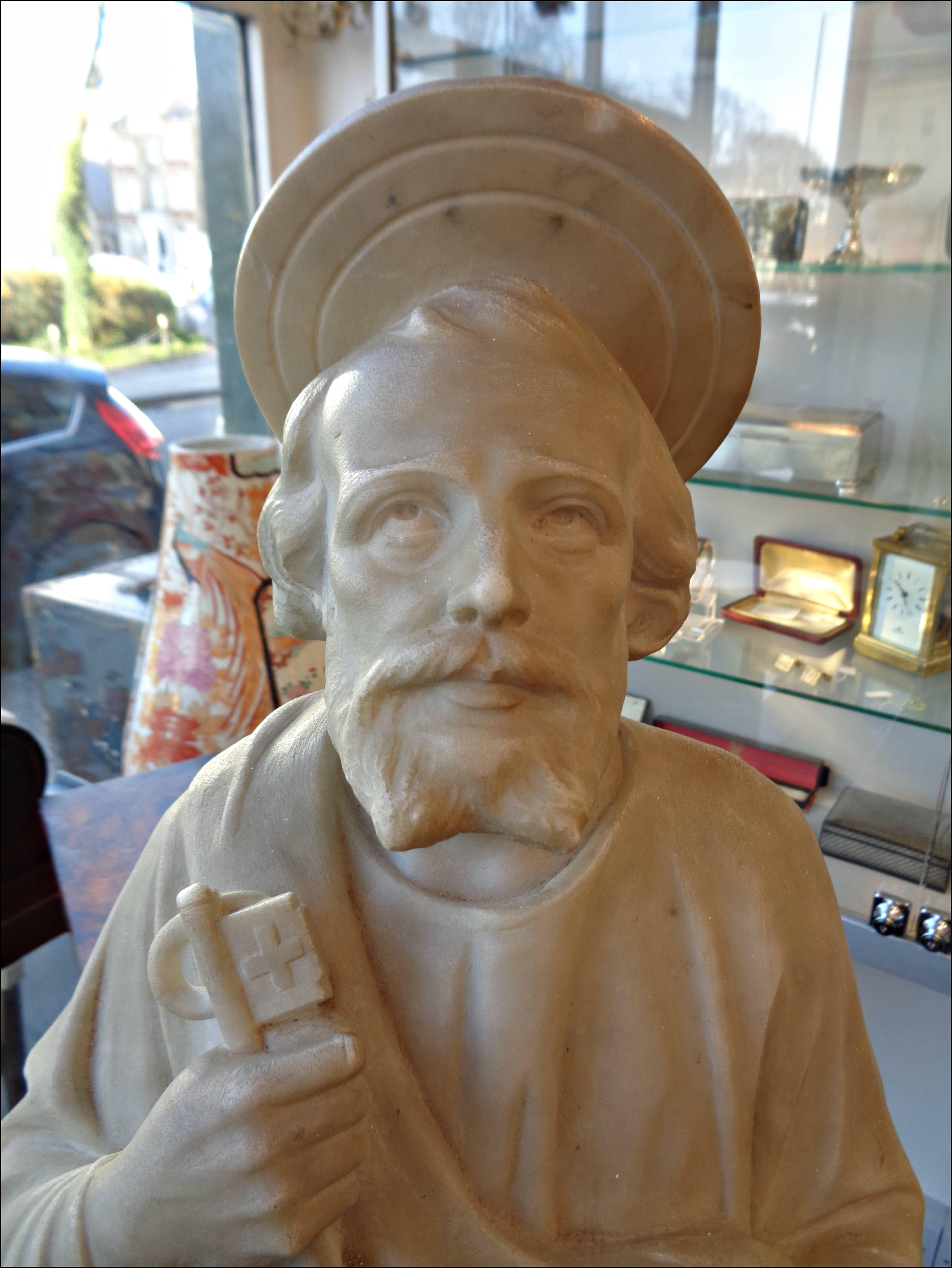 Late 19th Century Antique Impressive Marble Statues of Saint Paul and St Peter For Sale
