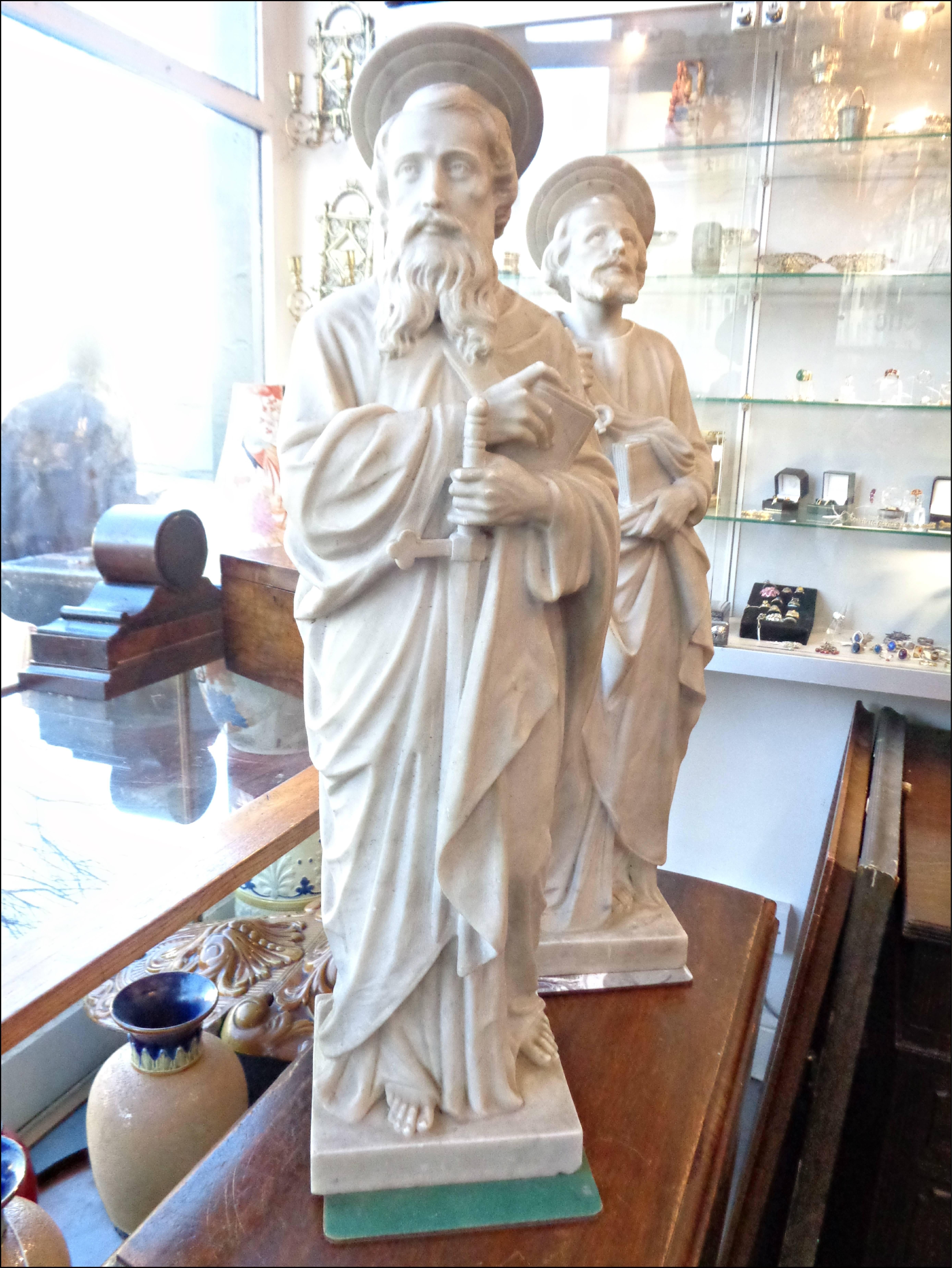 Antique Impressive Marble Statues of Saint Paul and St Peter For Sale 3