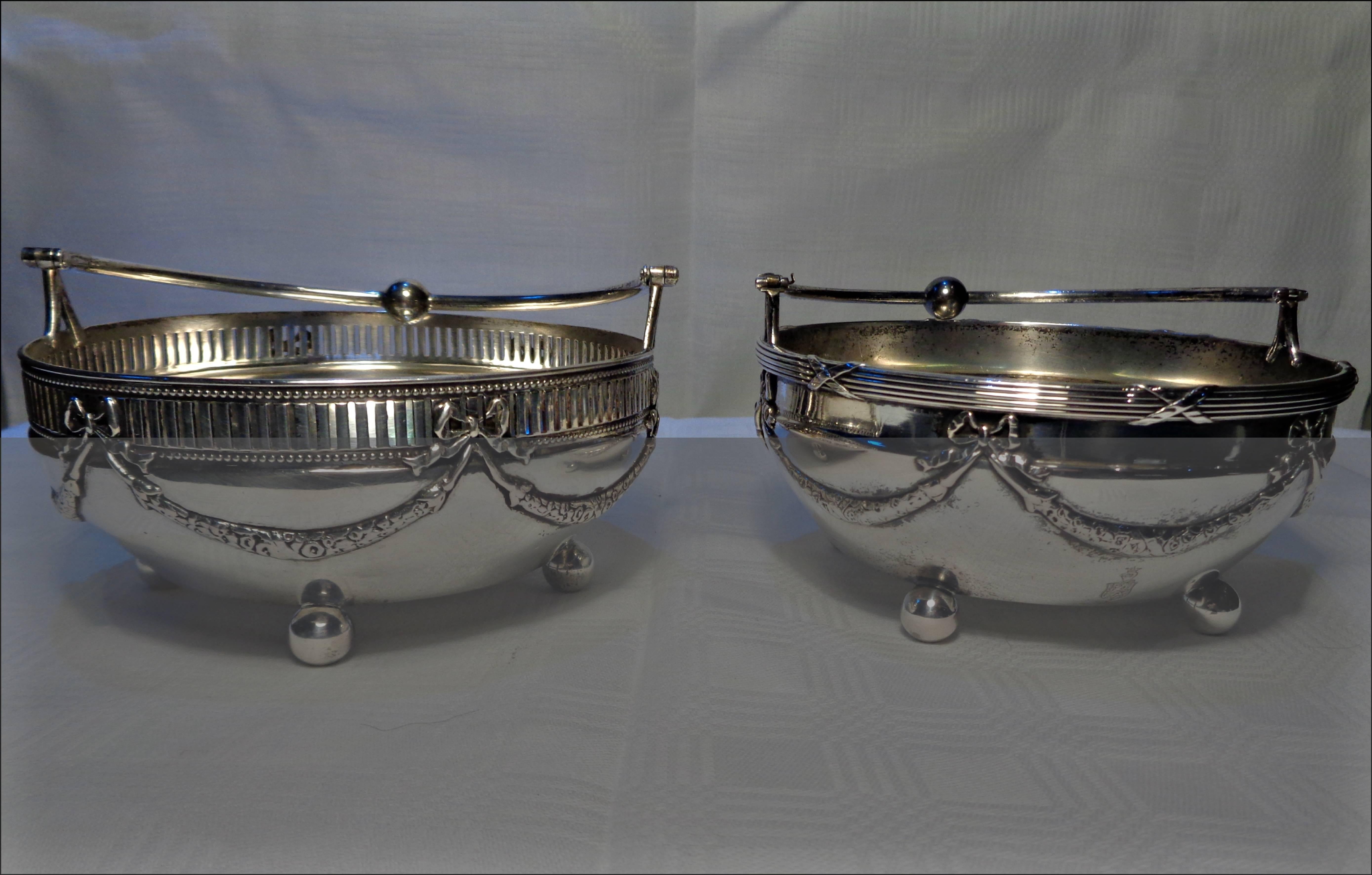 European Pair of Continental 800 Silver Bowls Basket Dishes For Sale