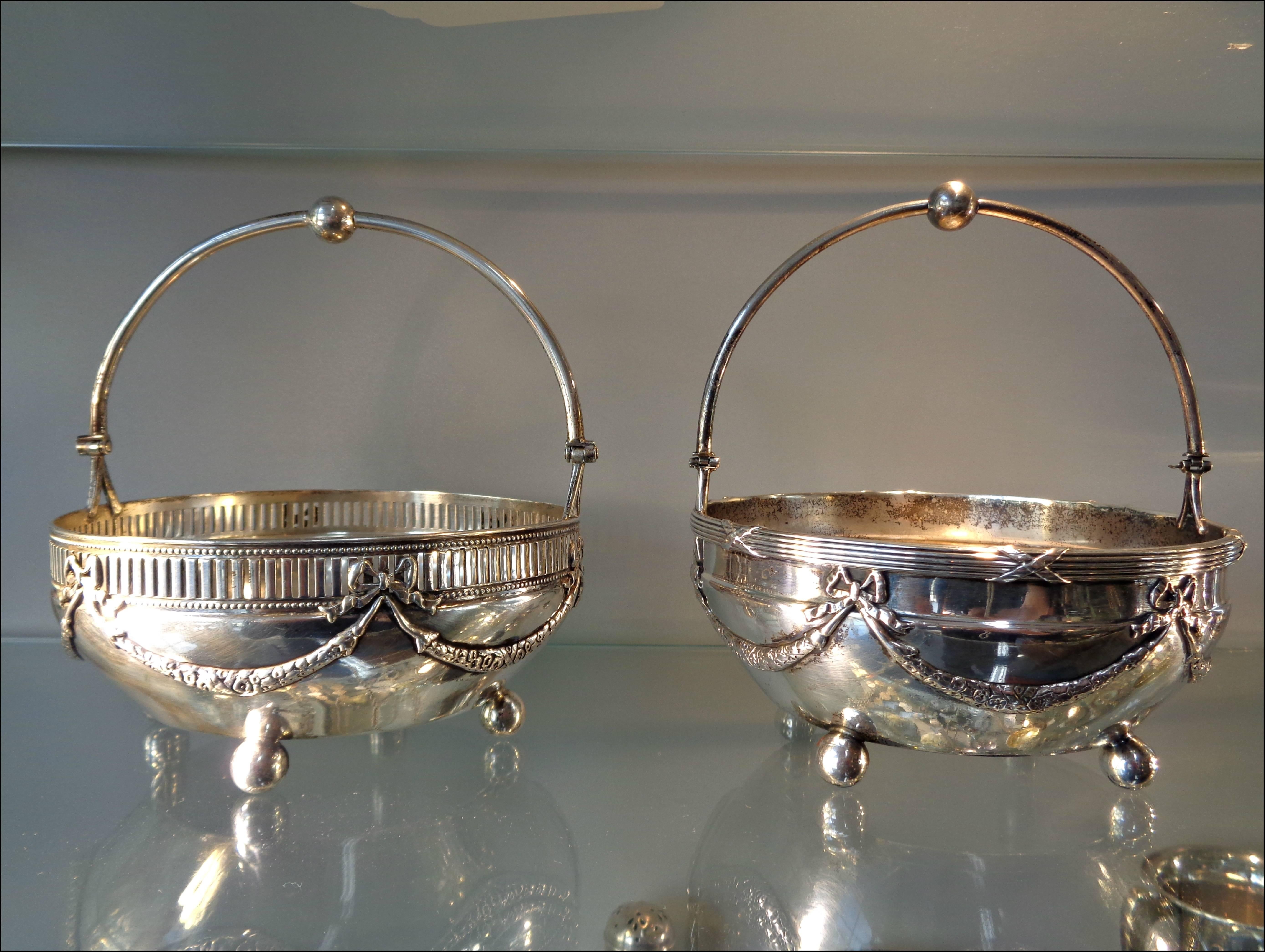 Pair of Continental 800 Silver Bowls Basket Dishes In Good Condition For Sale In Hove, GB