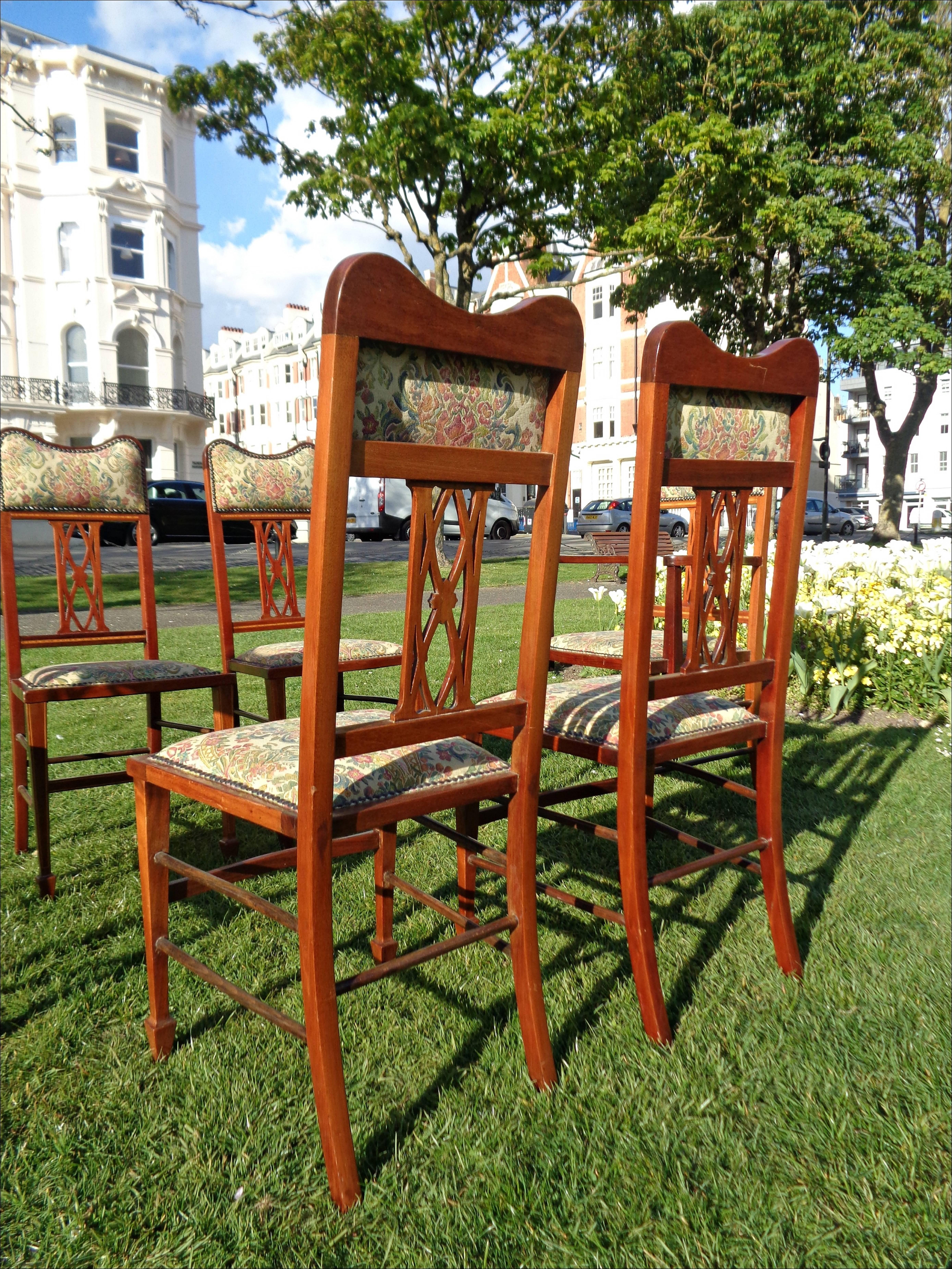 Beautiful Set of Six Edwardian Dining Chairs For Sale 4